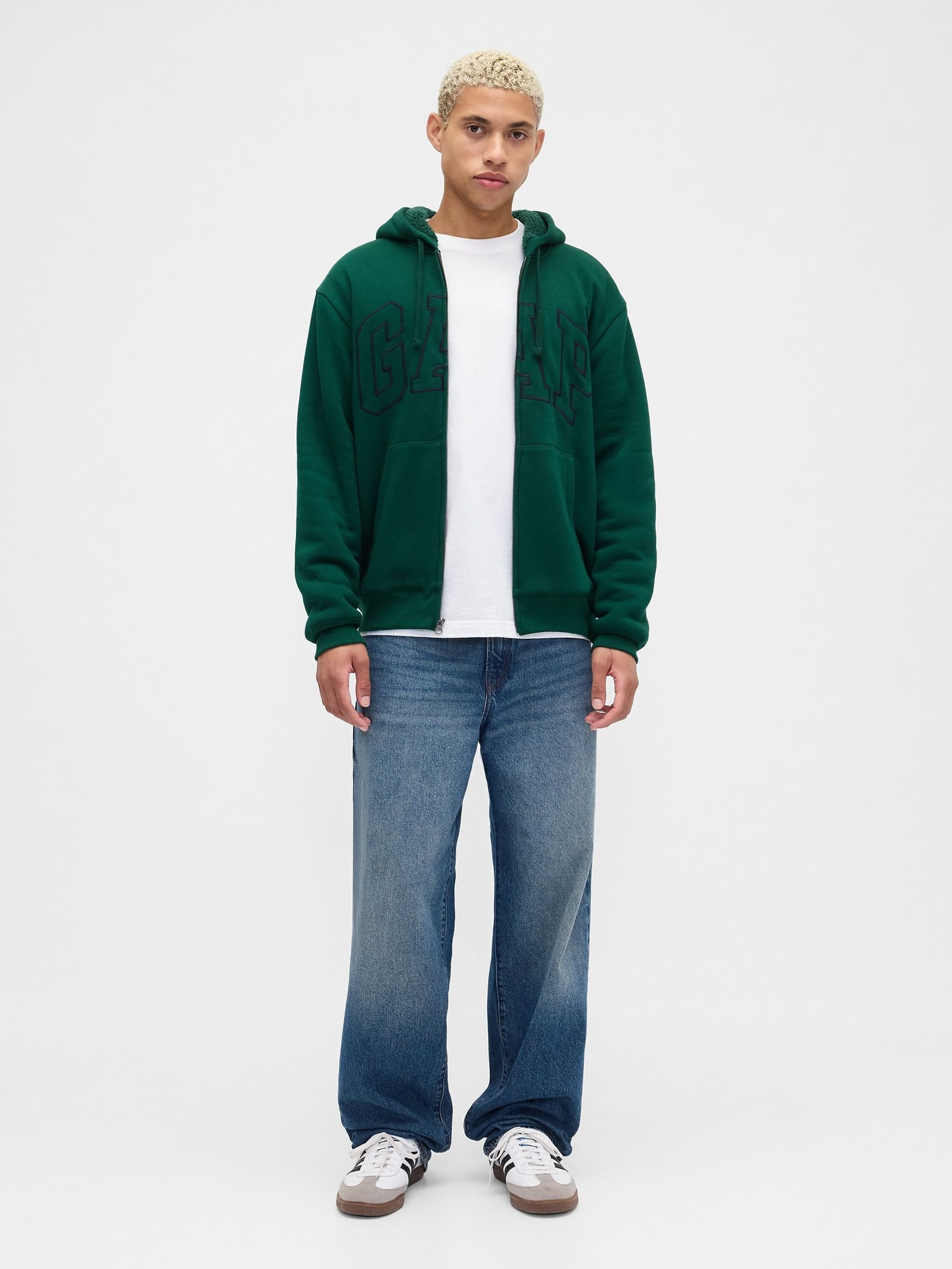 Green Relaxed Logo Sherpa-Lined Zip Hoodie - Image 3 of 4