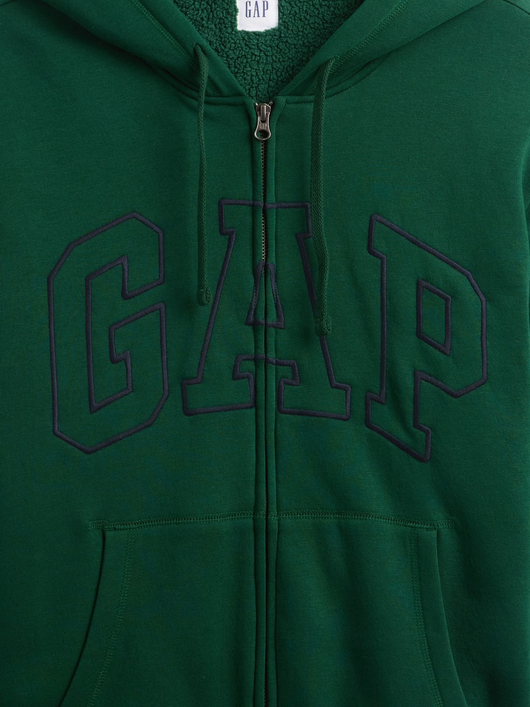Green Relaxed Logo Sherpa-Lined Zip Hoodie - Image 4 of 4