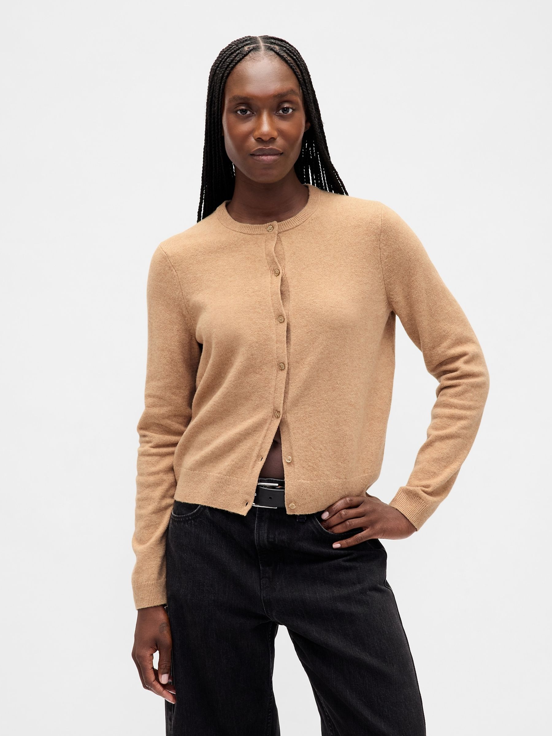 Beige Soft Touch Crop Cardigan - Image 1 of 4