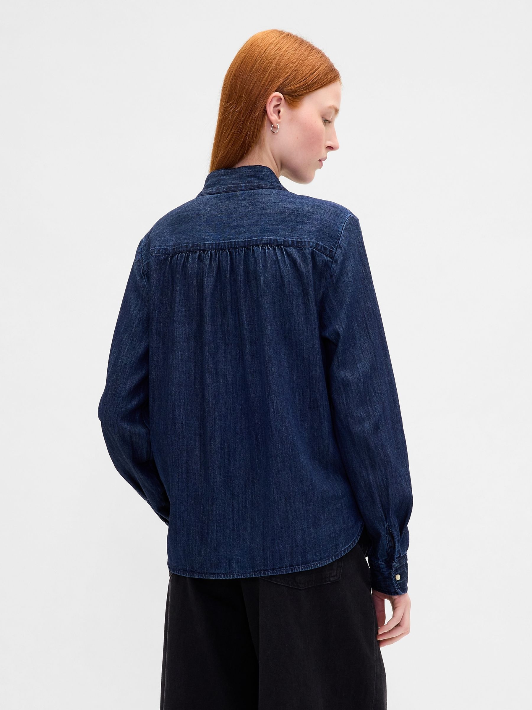 Blue Denim Tie-Neck Shirt - Image 2 of 4
