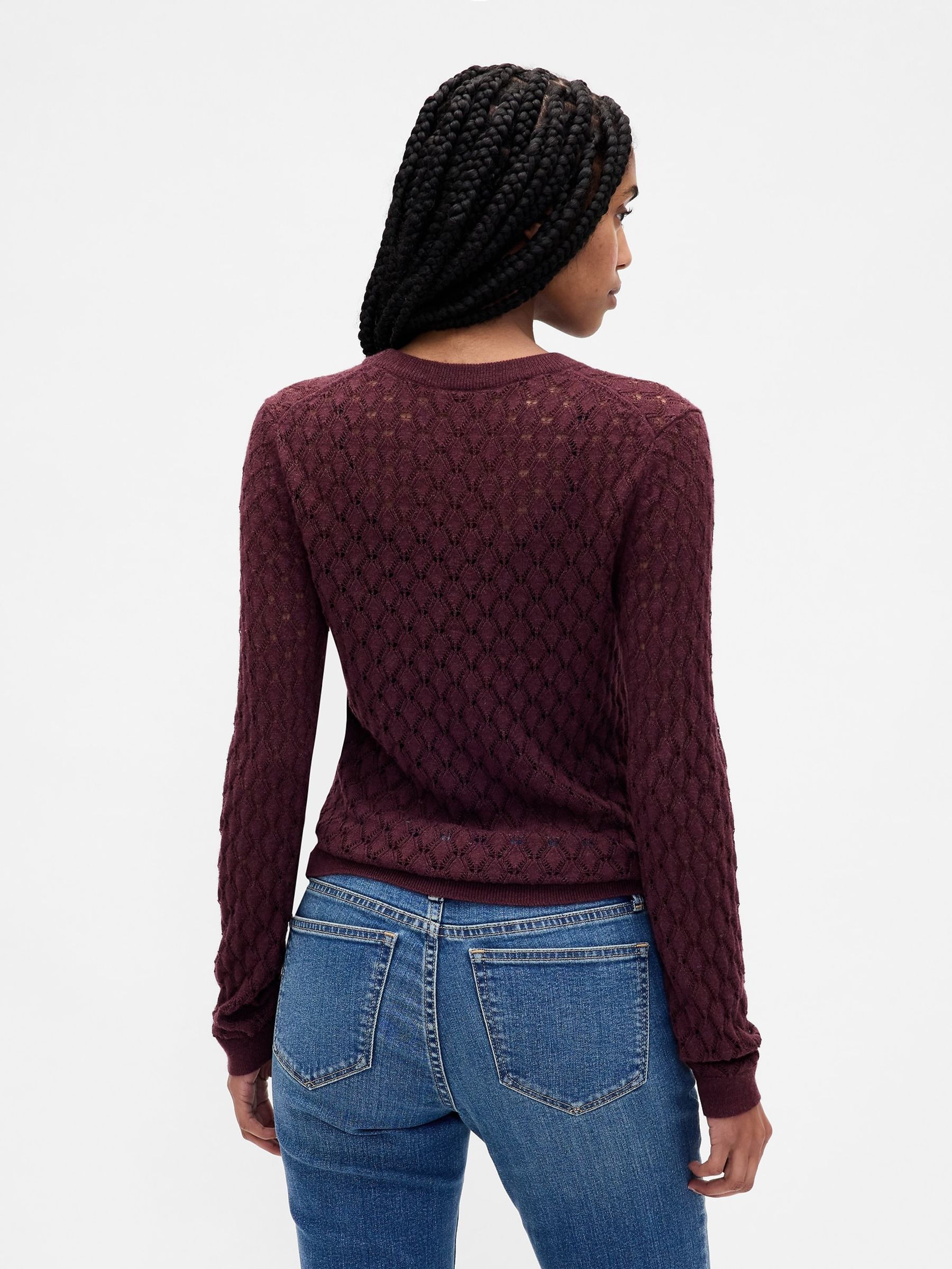 Burgundy Red Pointelle Sweatshirt - Image 2 of 4