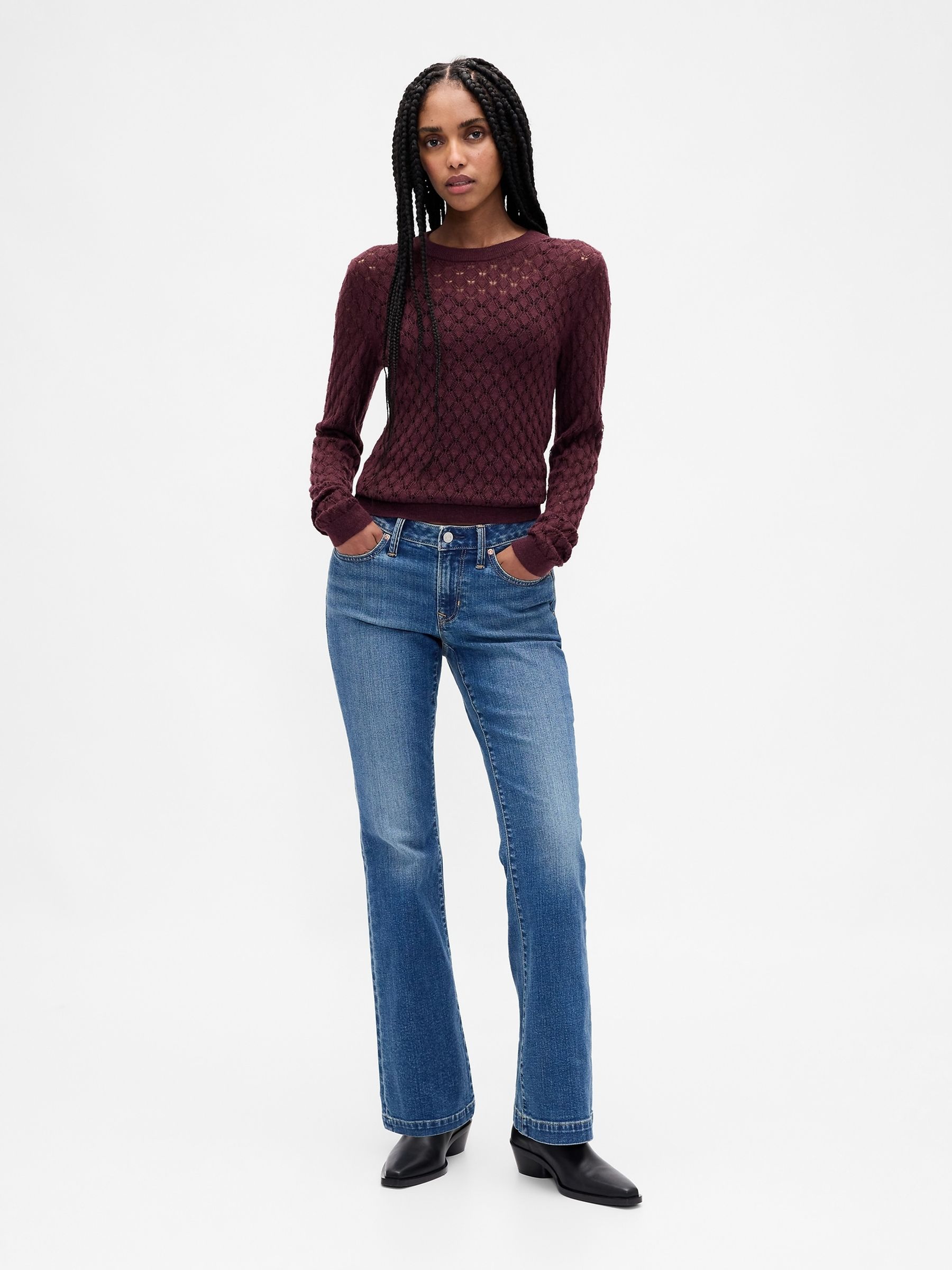 Burgundy Red Pointelle Sweatshirt - Image 3 of 4