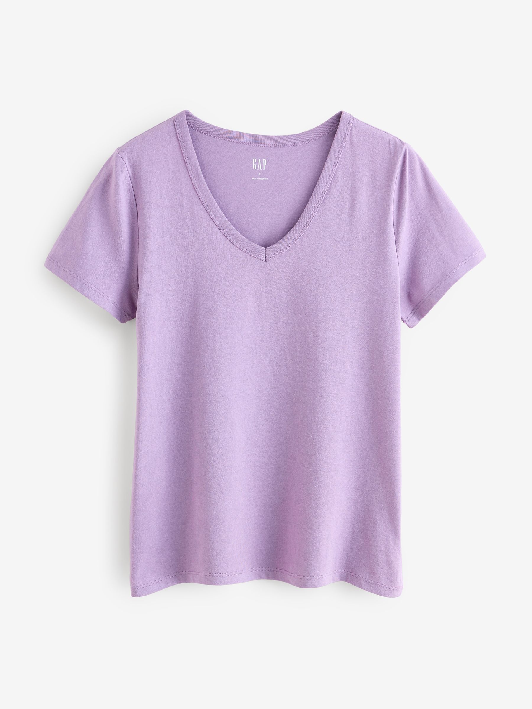 Purple V-Neck Favourite Cotton Short Sleeve T-Shirt - Image 1 of 4 Purple V-Neck Favourite Cotton Short Sleeve T-Shirt - Image 1 of 4