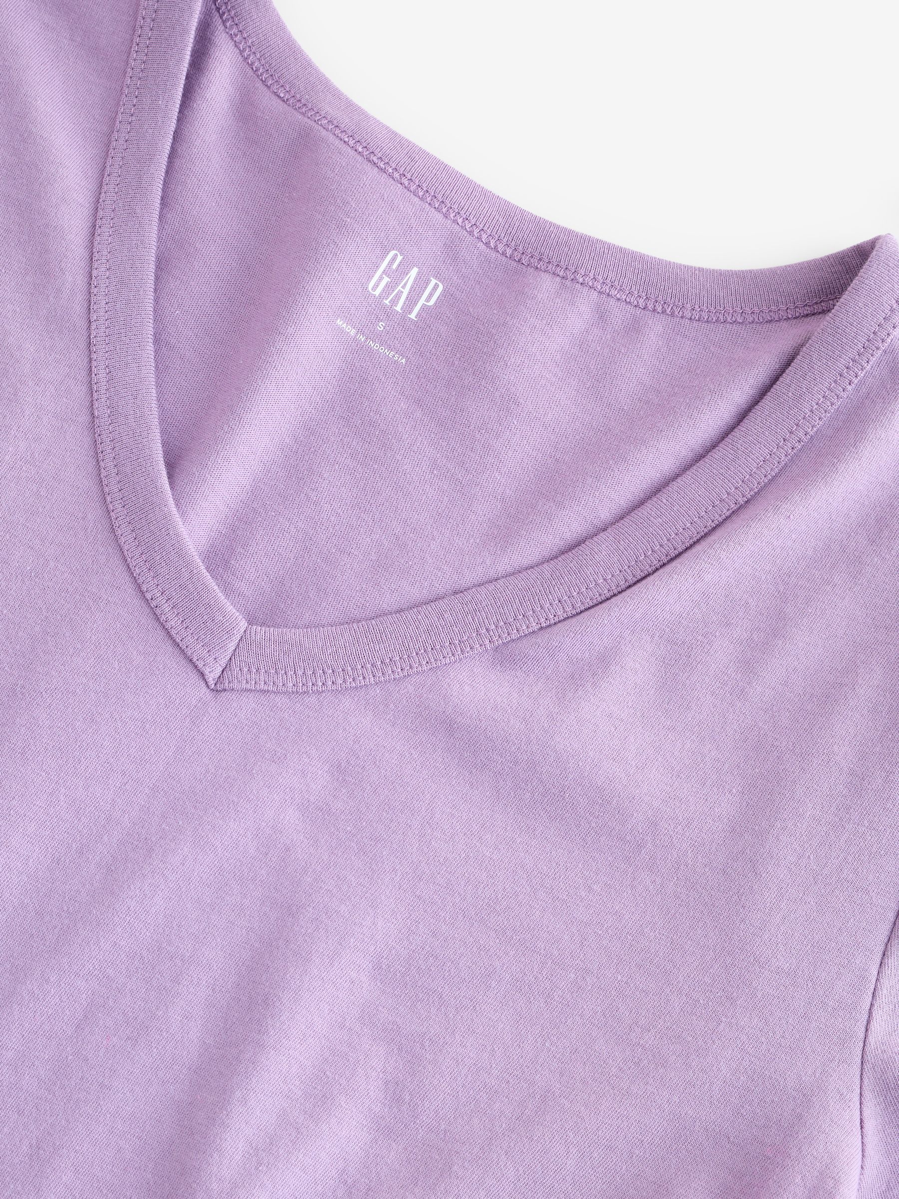 Purple V-Neck Favourite Cotton Short Sleeve T-Shirt - Image 4 of 4 Purple V-Neck Favourite Cotton Short Sleeve T-Shirt - Image 4 of 4
