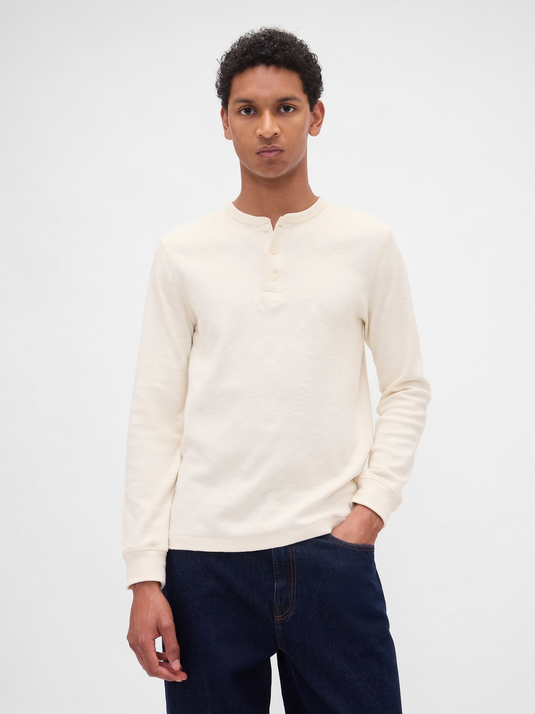 White Double-Knit Henley T-Shirt - Image 1 of 4