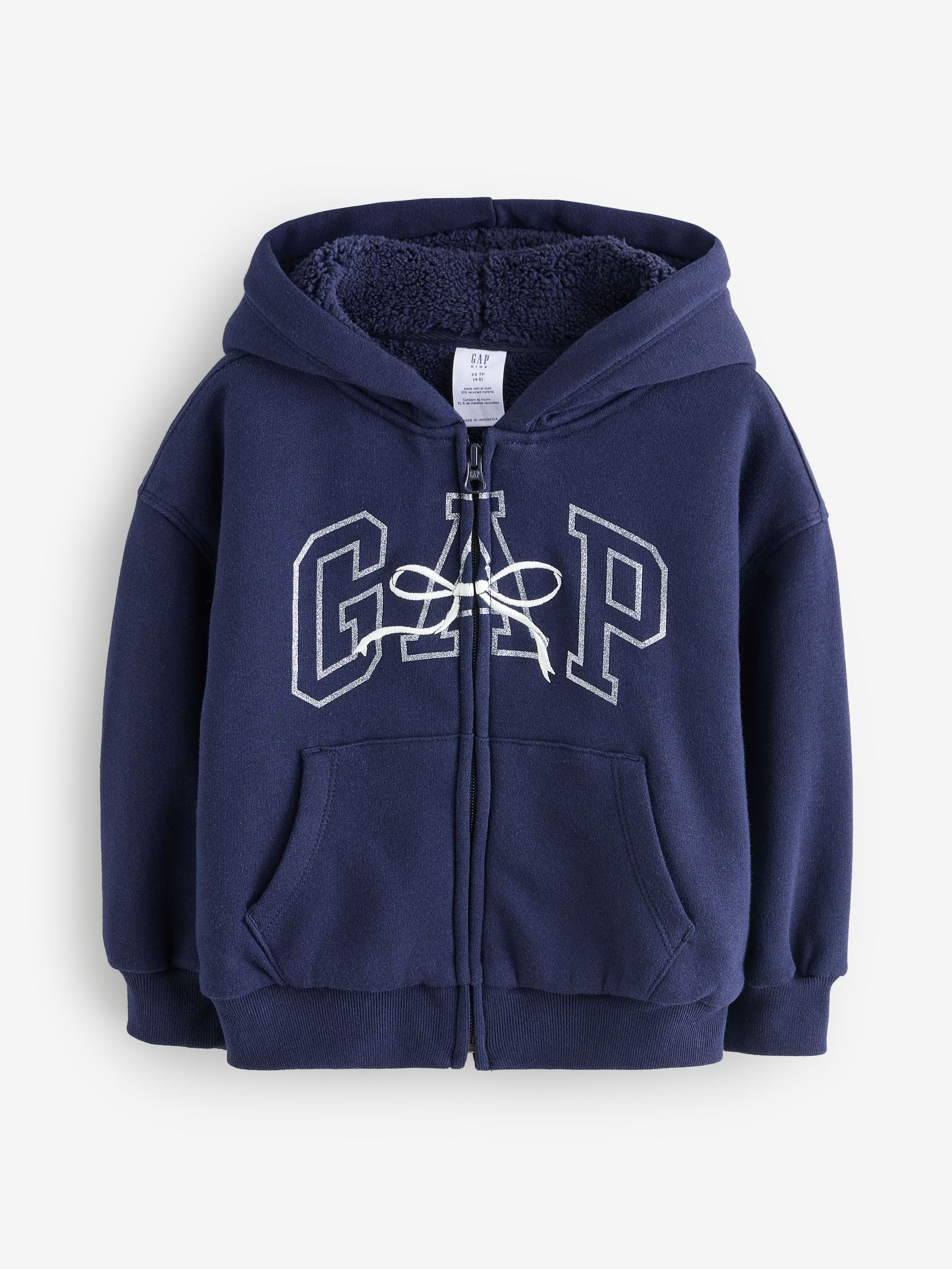 Navy Blue Logo Fluffy Sherpa Zip-Up Hoodie (4-13yrs) - Image 1 of 4 Navy Blue Logo Fluffy Sherpa Zip-Up Hoodie (4-13yrs) - Image 1 of 4