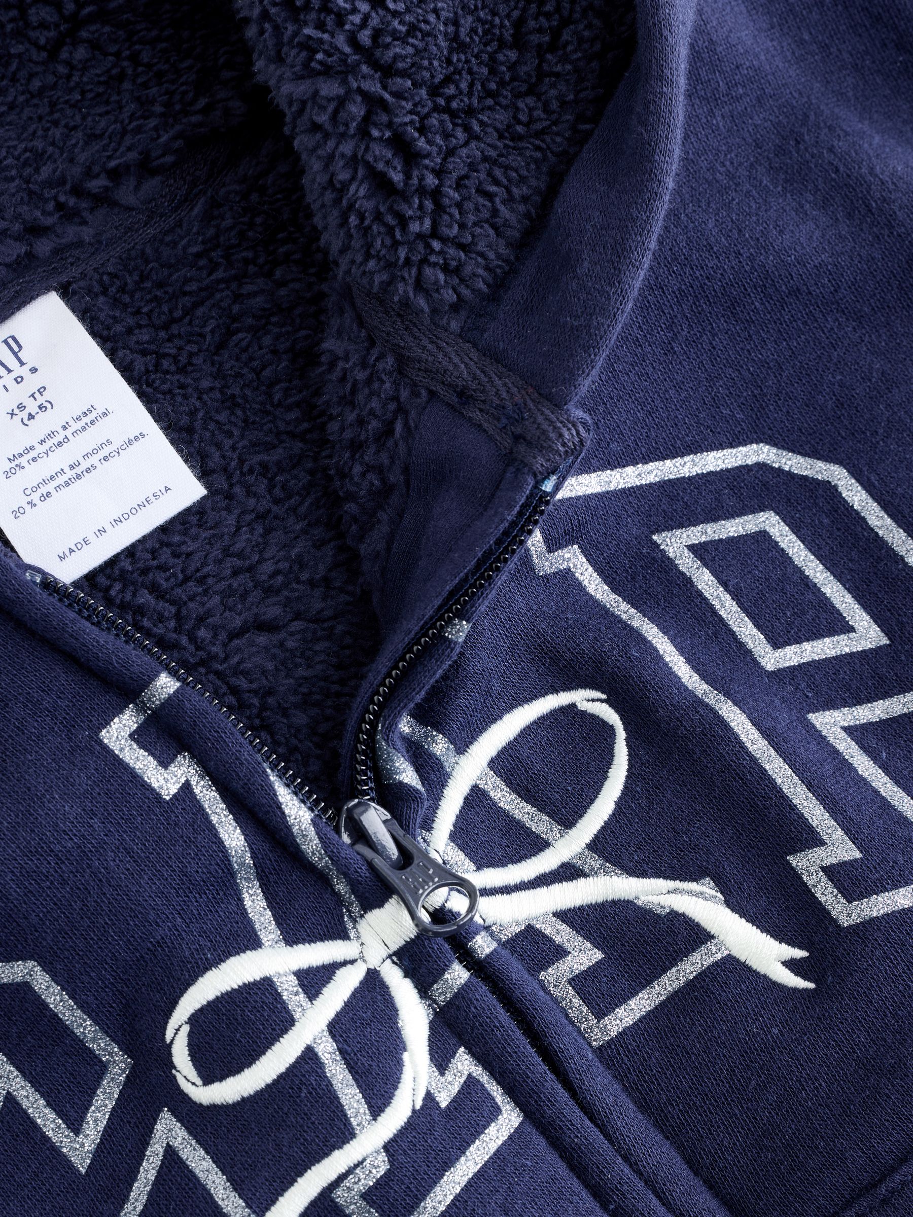Navy Blue Logo Fluffy Sherpa Zip-Up Hoodie (4-13yrs) - Image 3 of 4