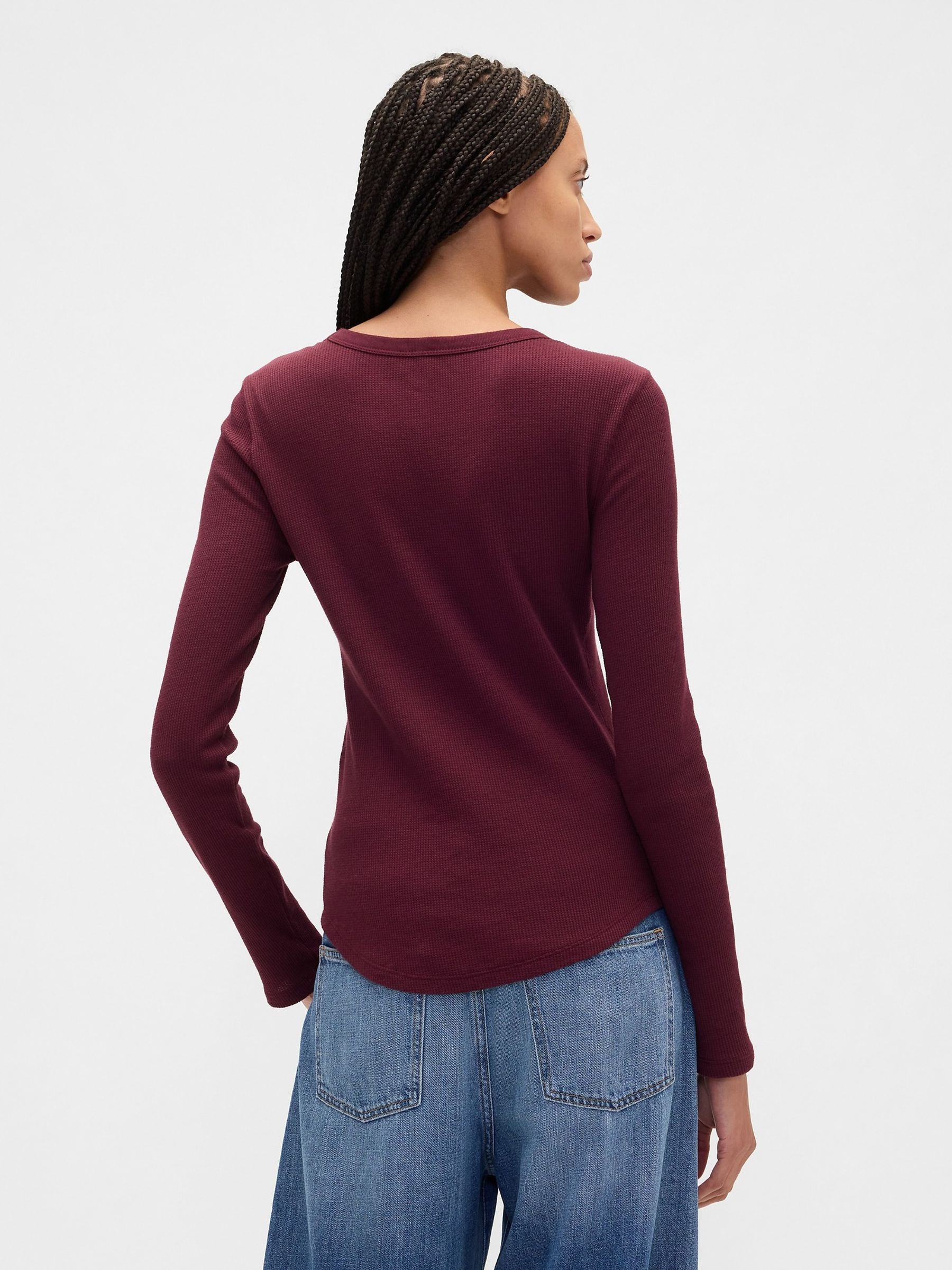 Burgundy Red Waffle Knit Long Sleeve T-Shirt - Image 2 of 5