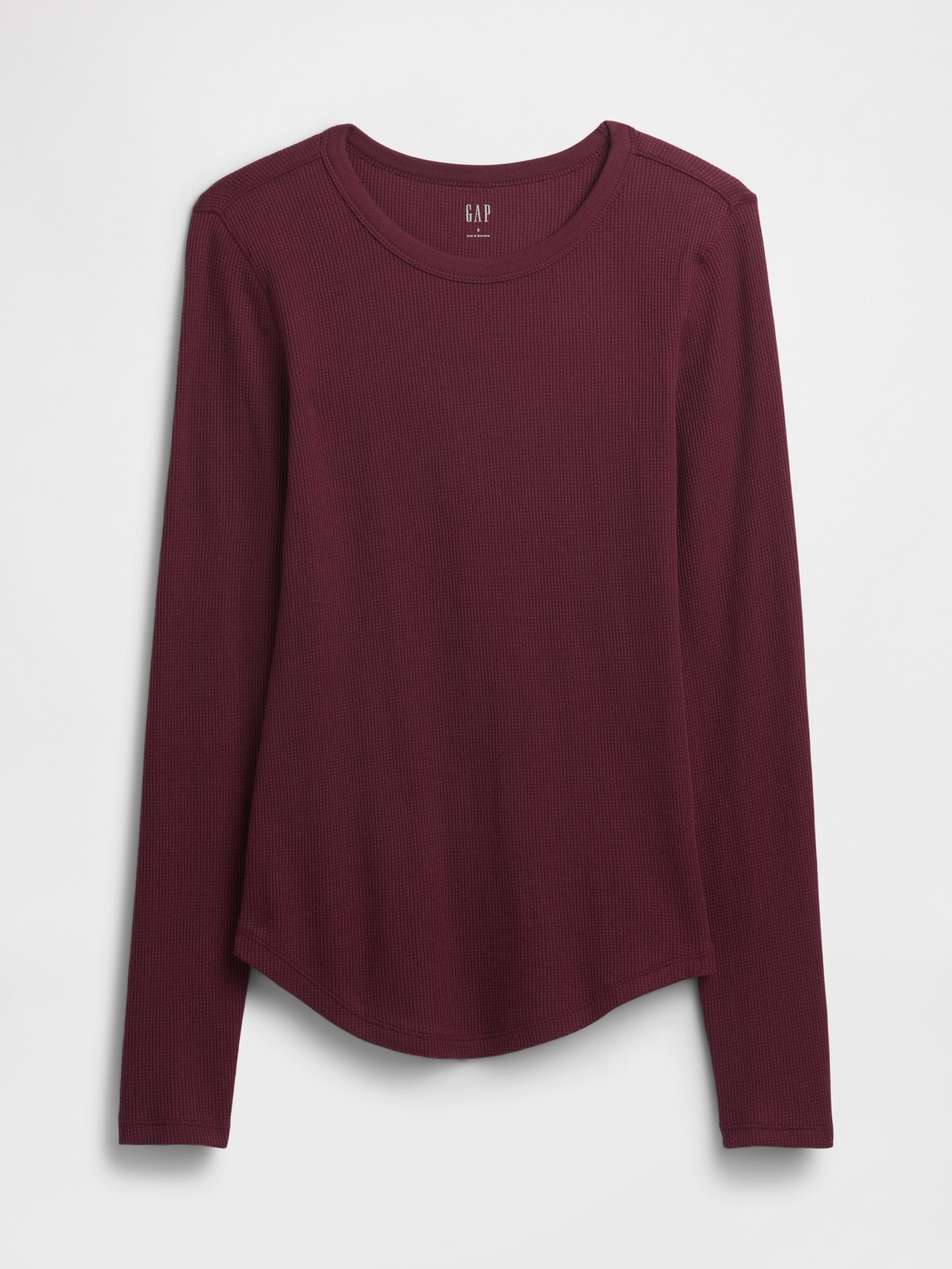Burgundy Red Waffle Knit Long Sleeve T-Shirt - Image 5 of 5