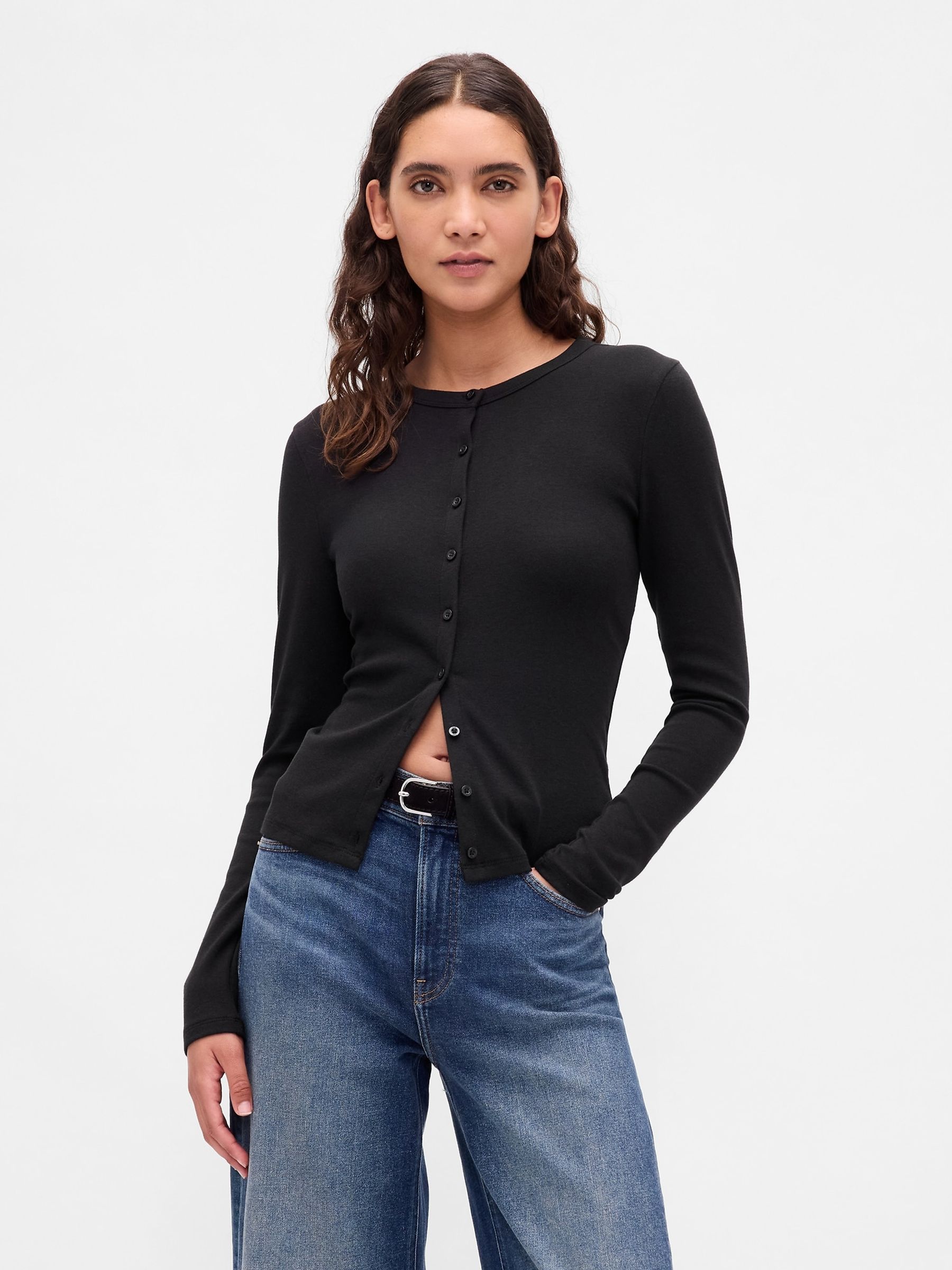 Black Modern Crew Neck Cardigan - Image 1 of 4