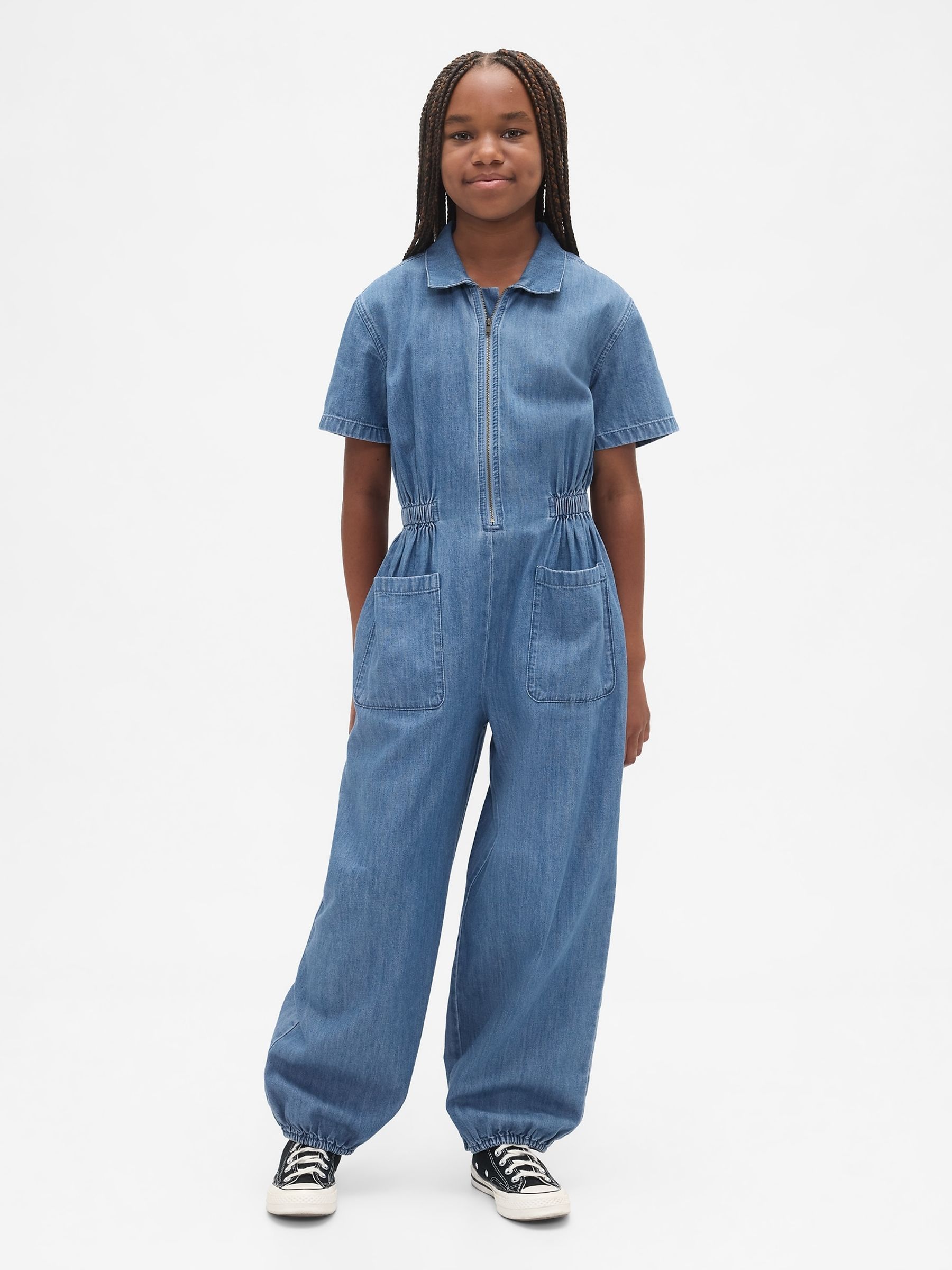 Blue Denim Jogger Jumpsuit - Image 1 of 4