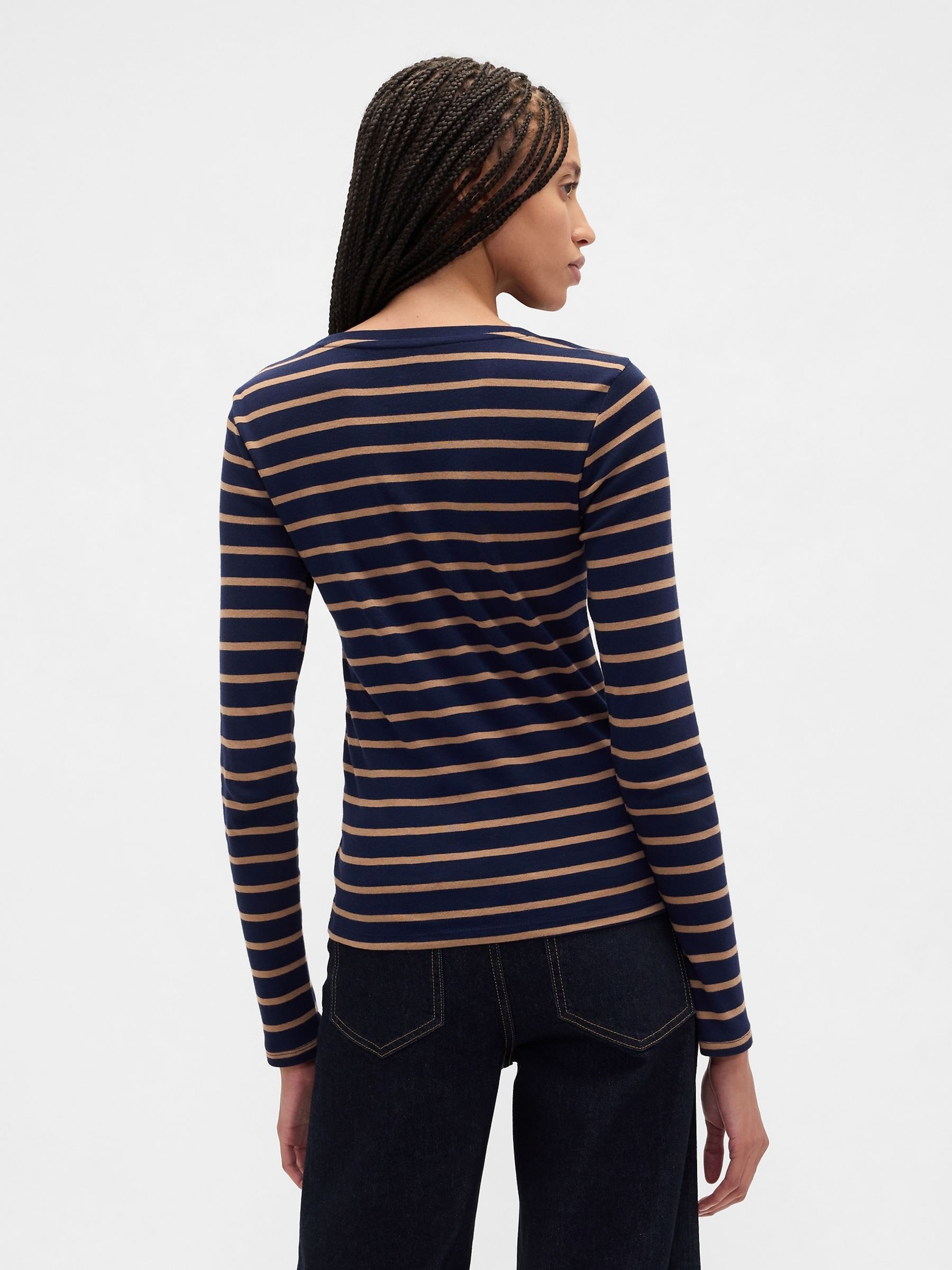 Blue Modern Crewneck Long Sleeve T-Shirt - Image 2 of 5