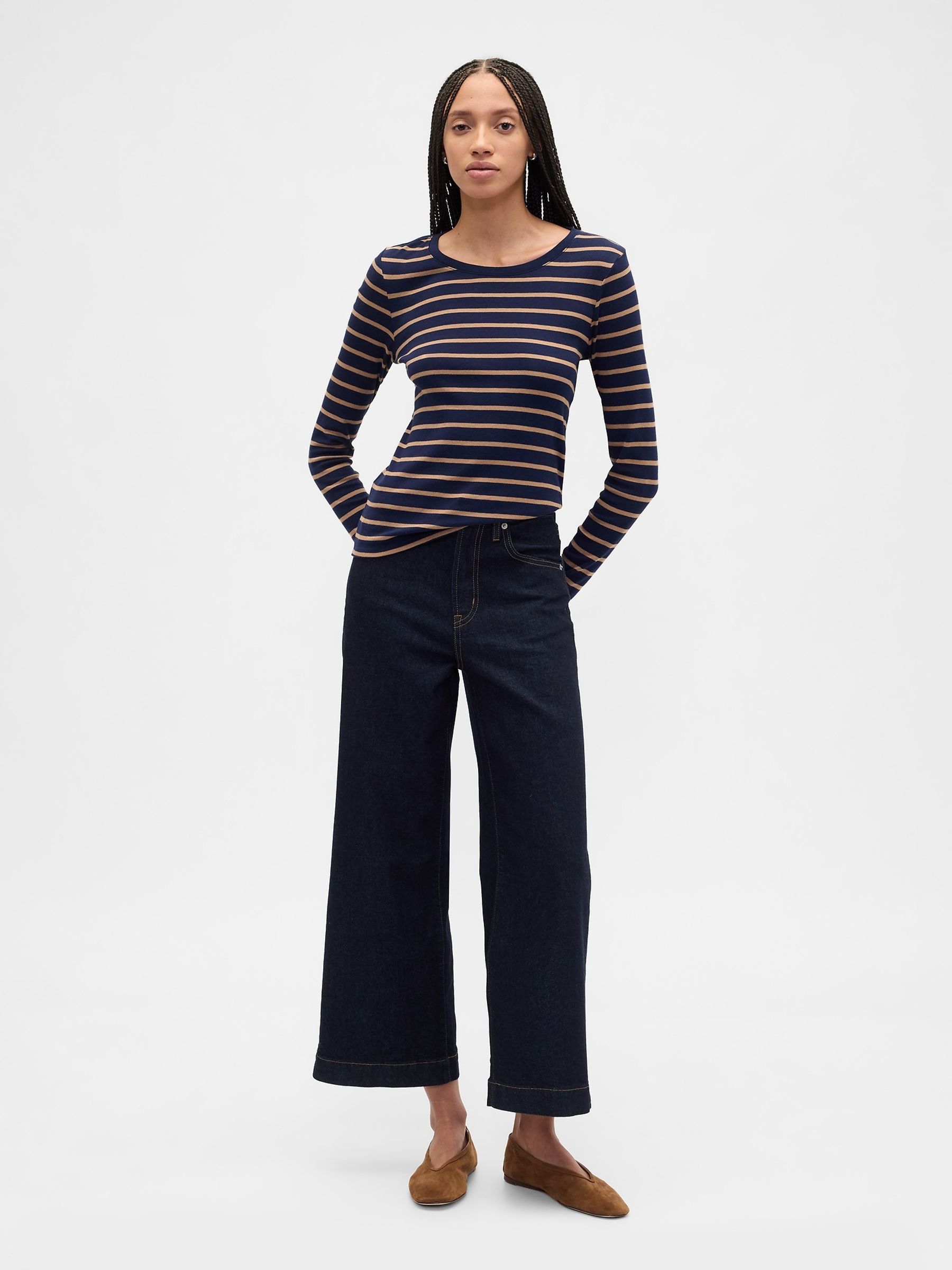 Blue Modern Crewneck Long Sleeve T-Shirt - Image 3 of 5