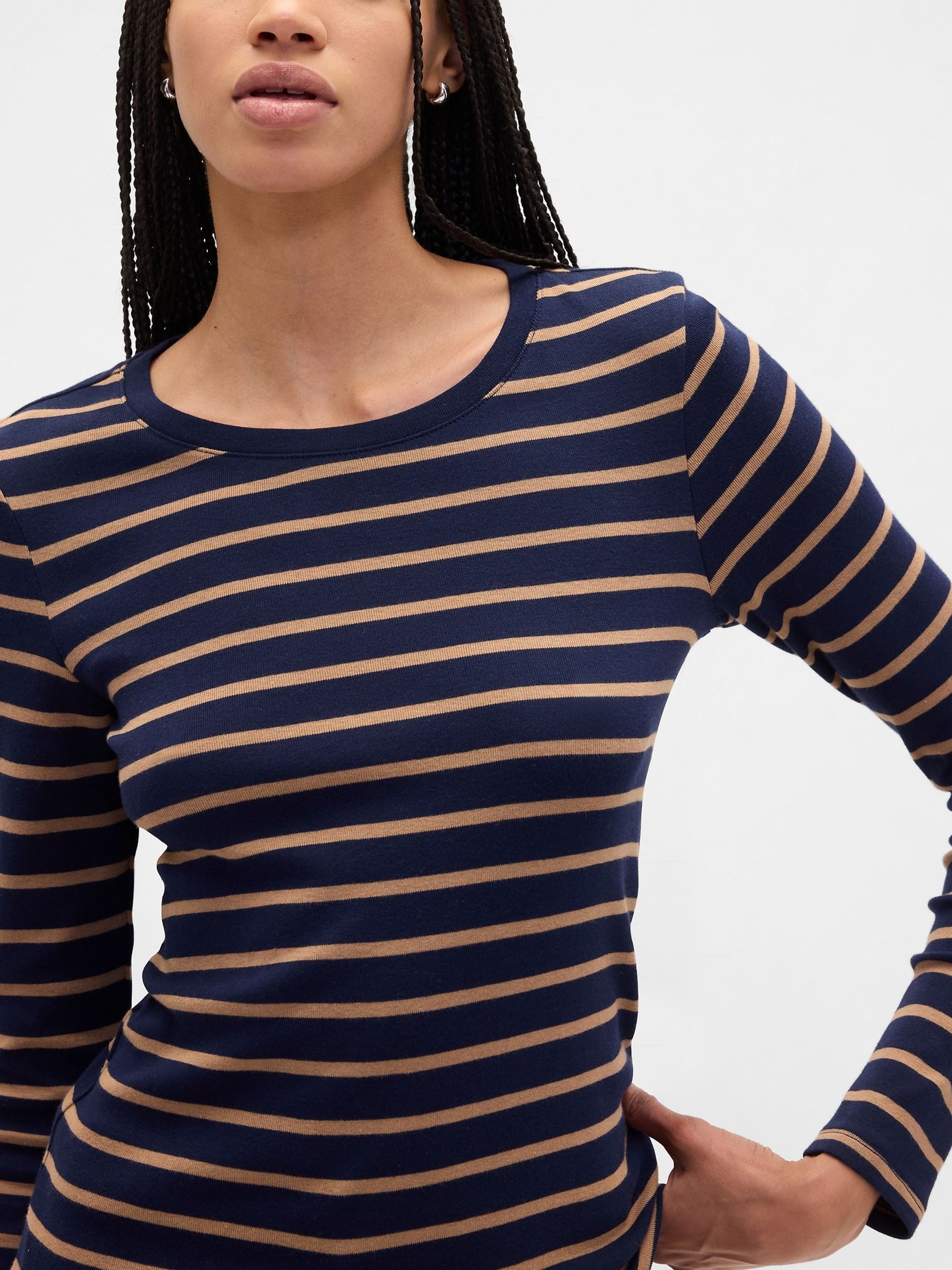 Blue Modern Crewneck Long Sleeve T-Shirt - Image 4 of 5