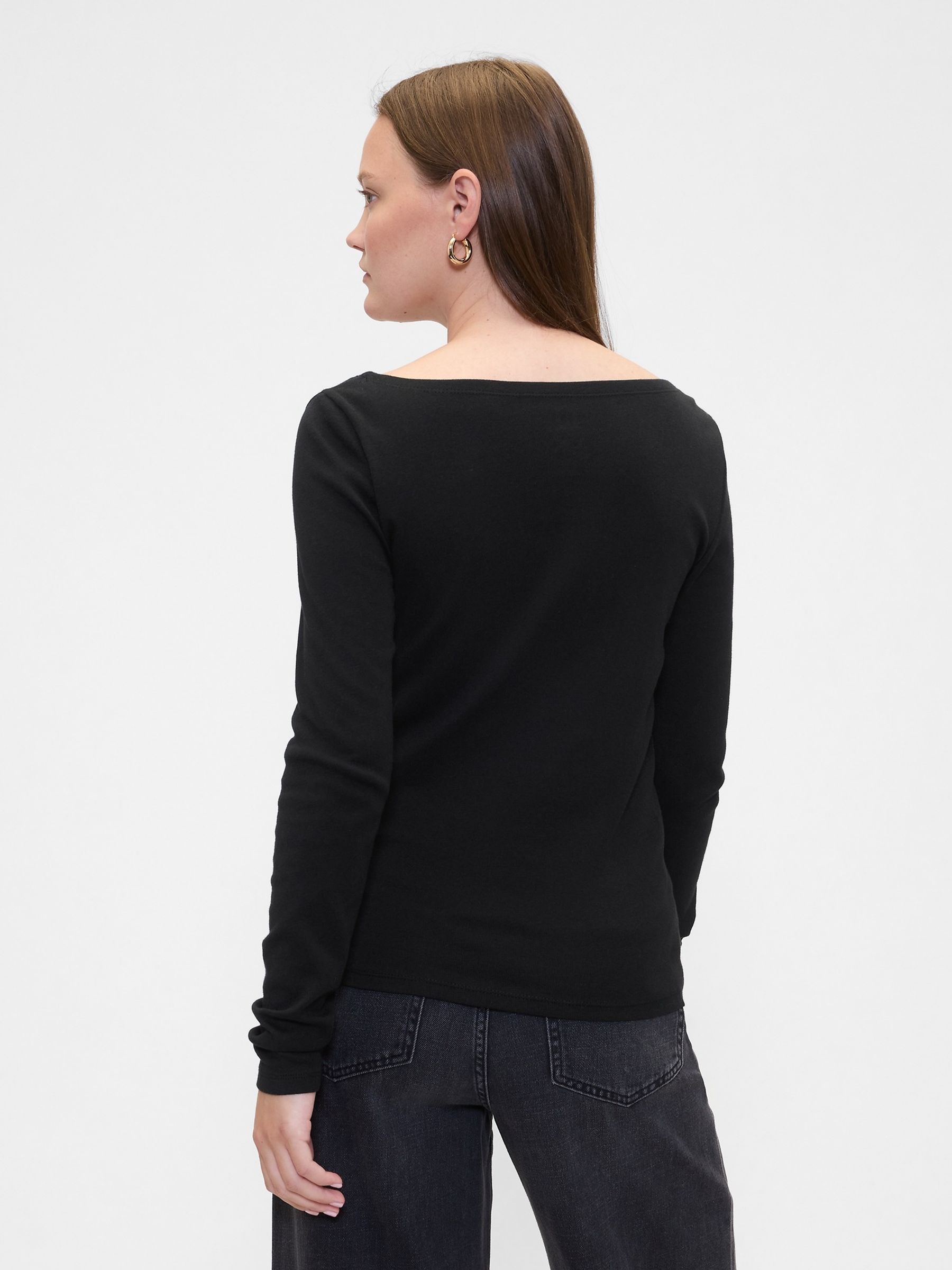 Black Modern Ribbed Boatneck T-Shirt 2-Pack - Image 2 of 3