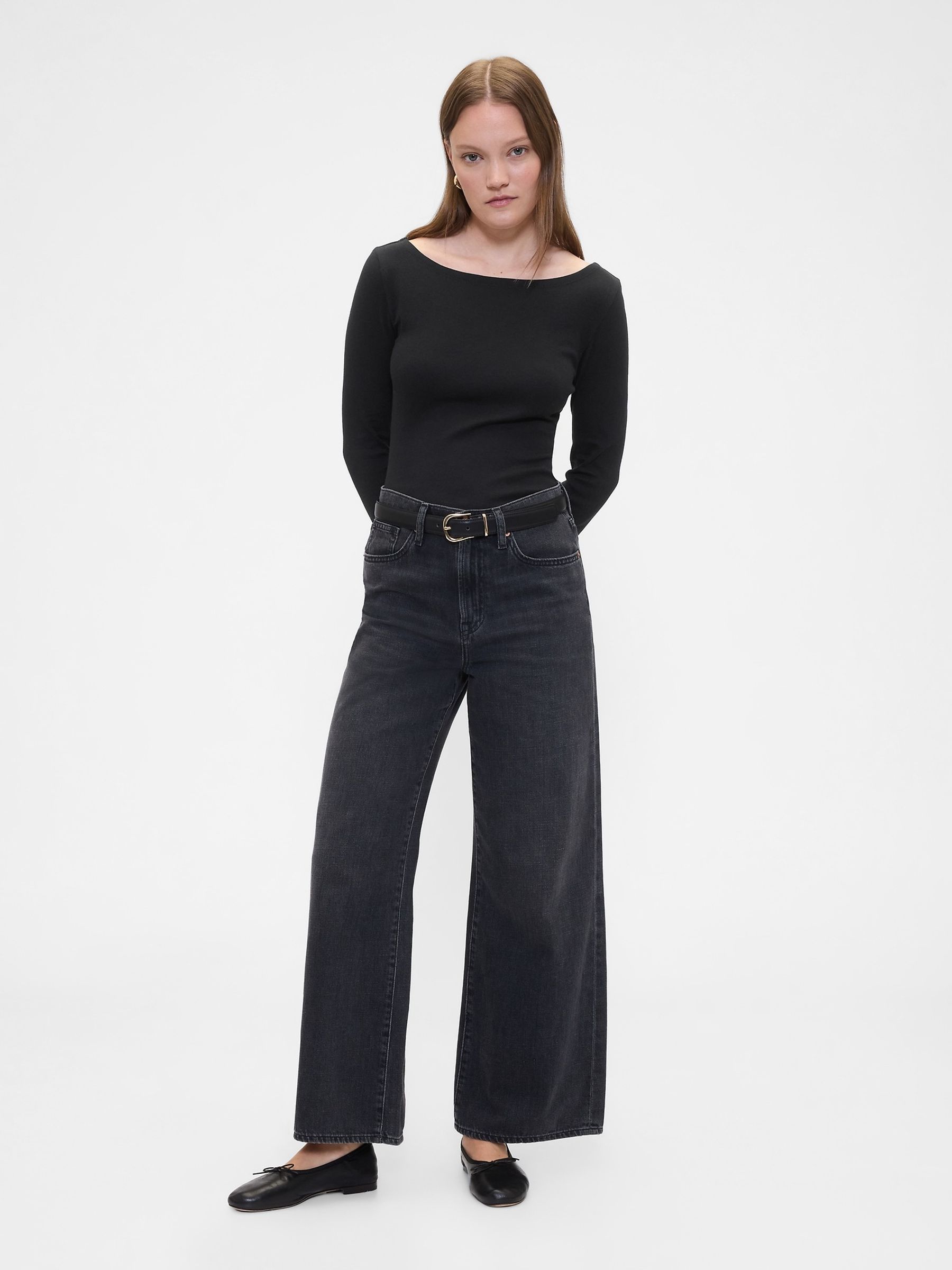 Black Modern Ribbed Boatneck T-Shirt 2-Pack - Image 3 of 3