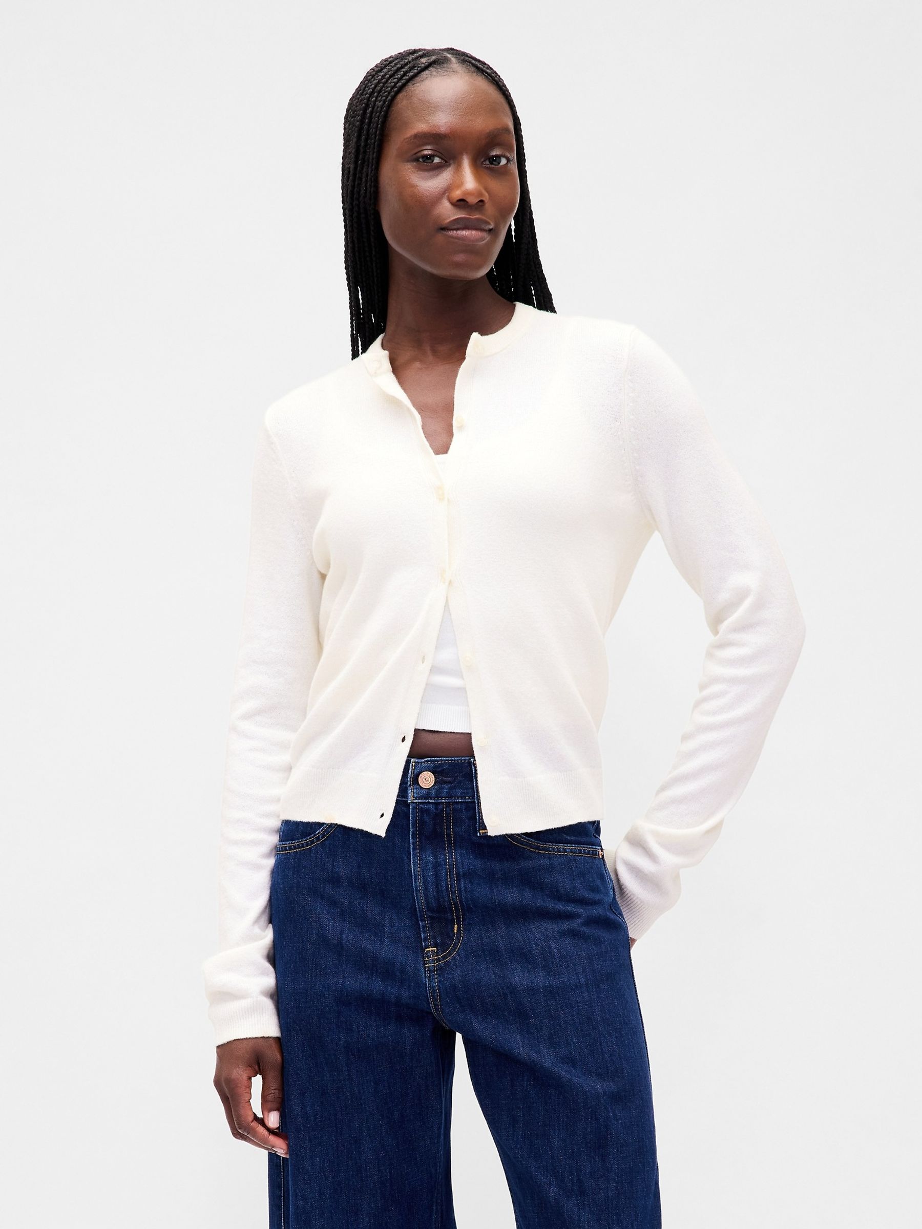 トップス PLAY Round Neck Cardigan White Women's Round Neck Cashmere Cardigan New Ivory White | N.Peal