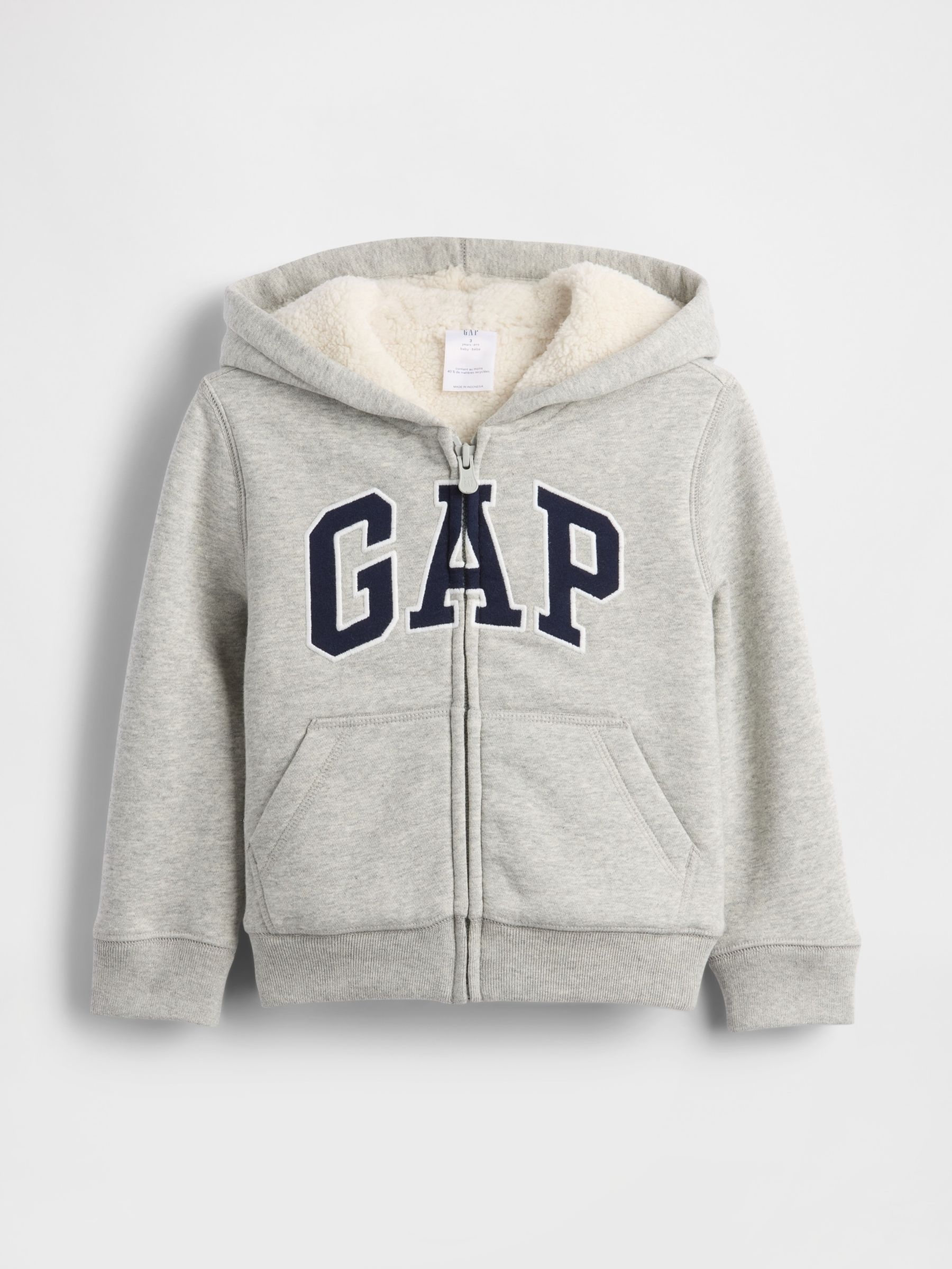 Grey Logo Sherpa Zip Hoodie (6mths-5yrs) - Image 1 of 3
