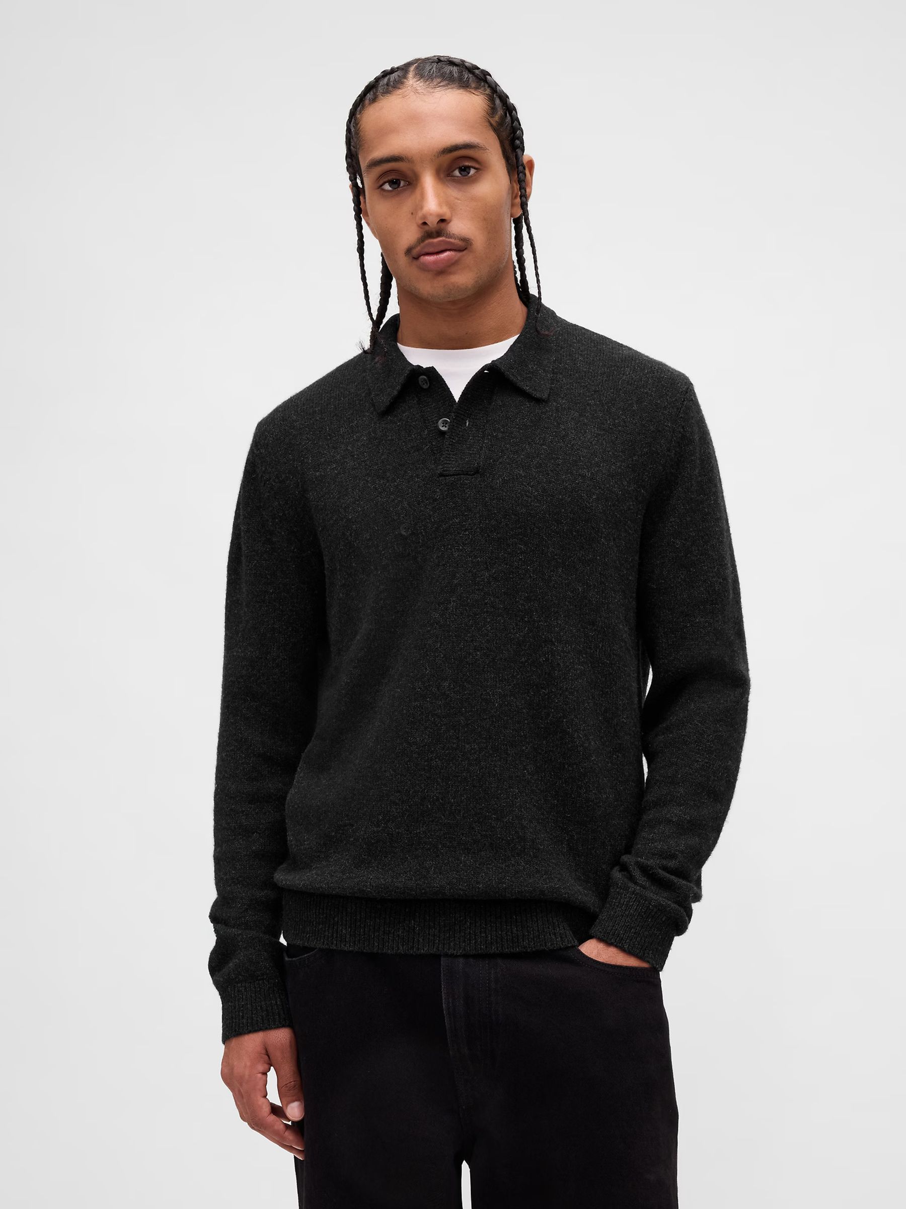 Dark Grey Wool Blend Polo Jumper - Image 1 of 4