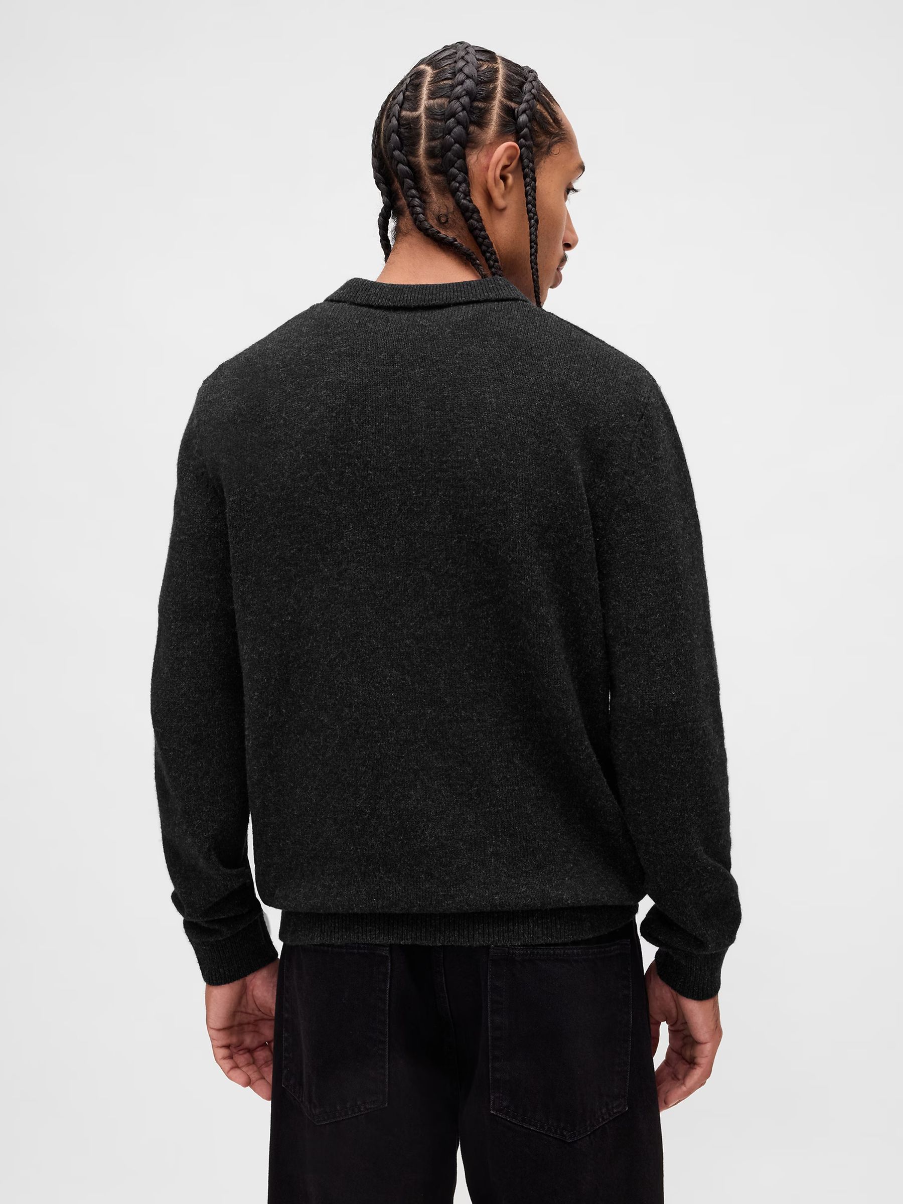 Dark Grey Wool Blend Polo Jumper - Image 2 of 4