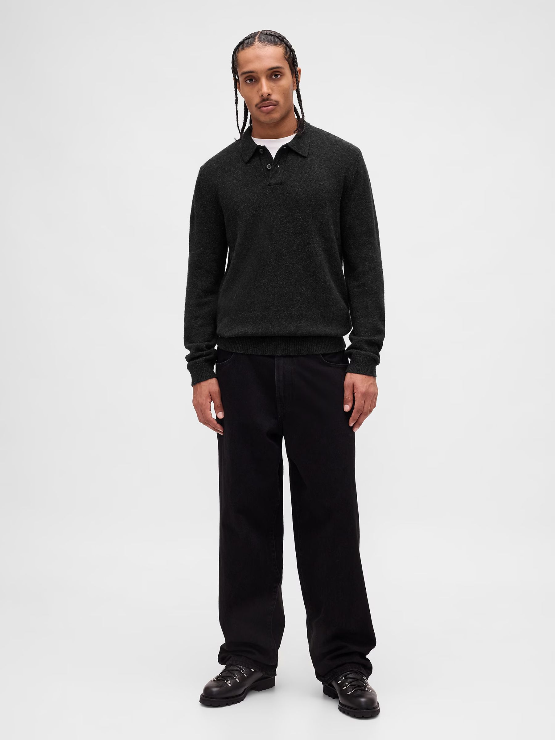 Dark Grey Wool Blend Polo Jumper - Image 3 of 4