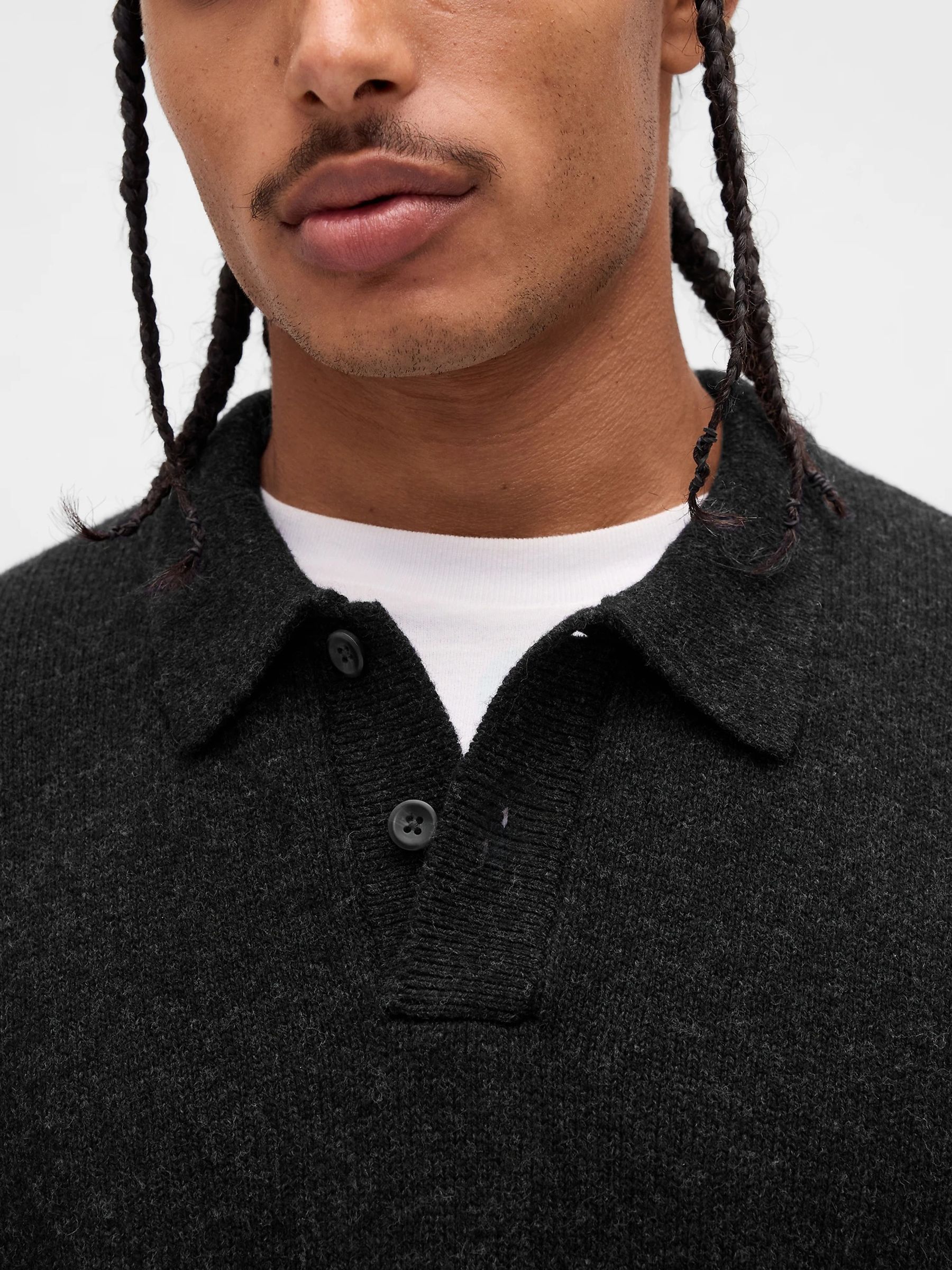 Dark Grey Wool Blend Polo Jumper - Image 4 of 4