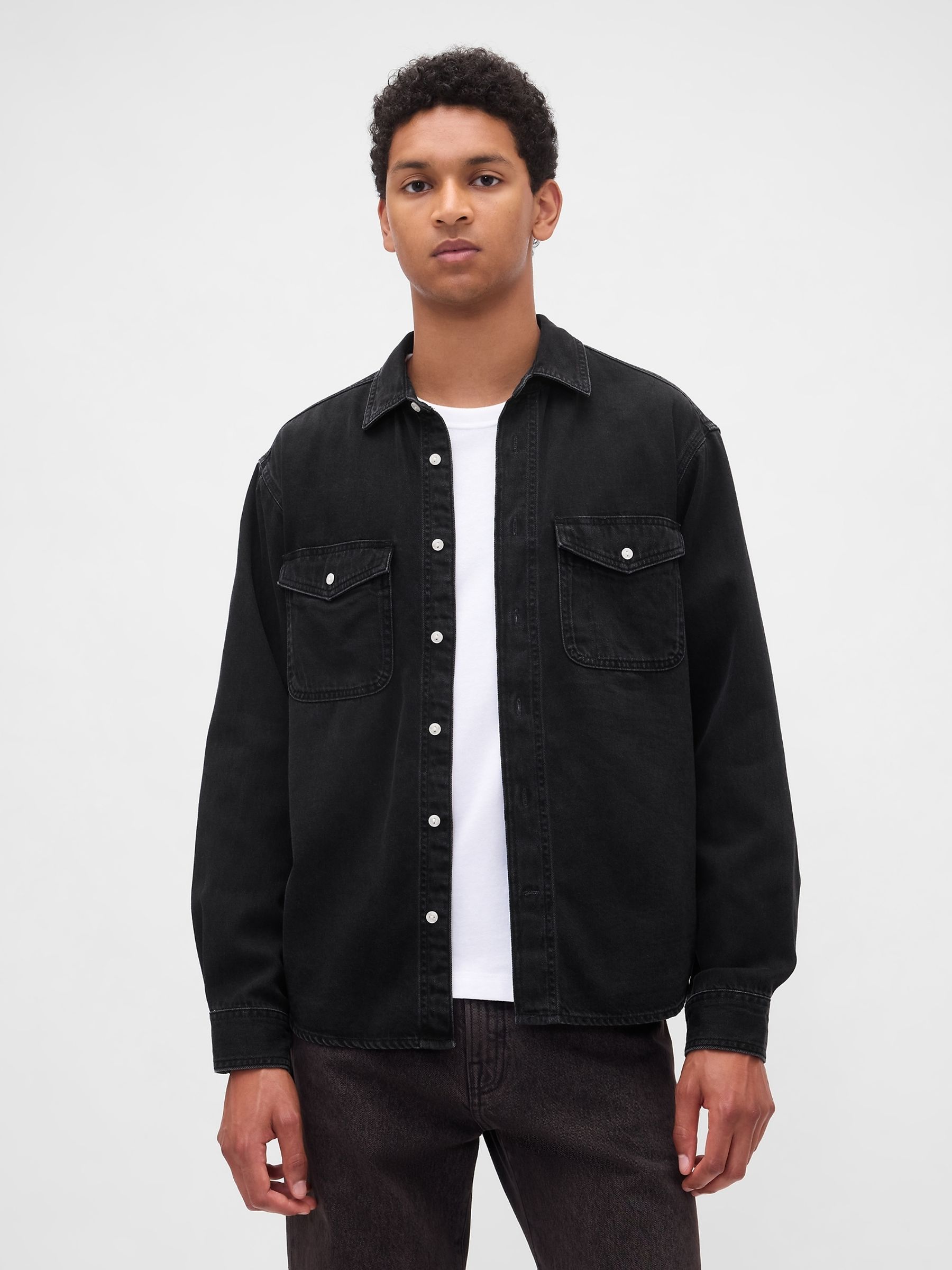 Black UltraSoft Denim Relaxed Shirt - Image 1 of 4