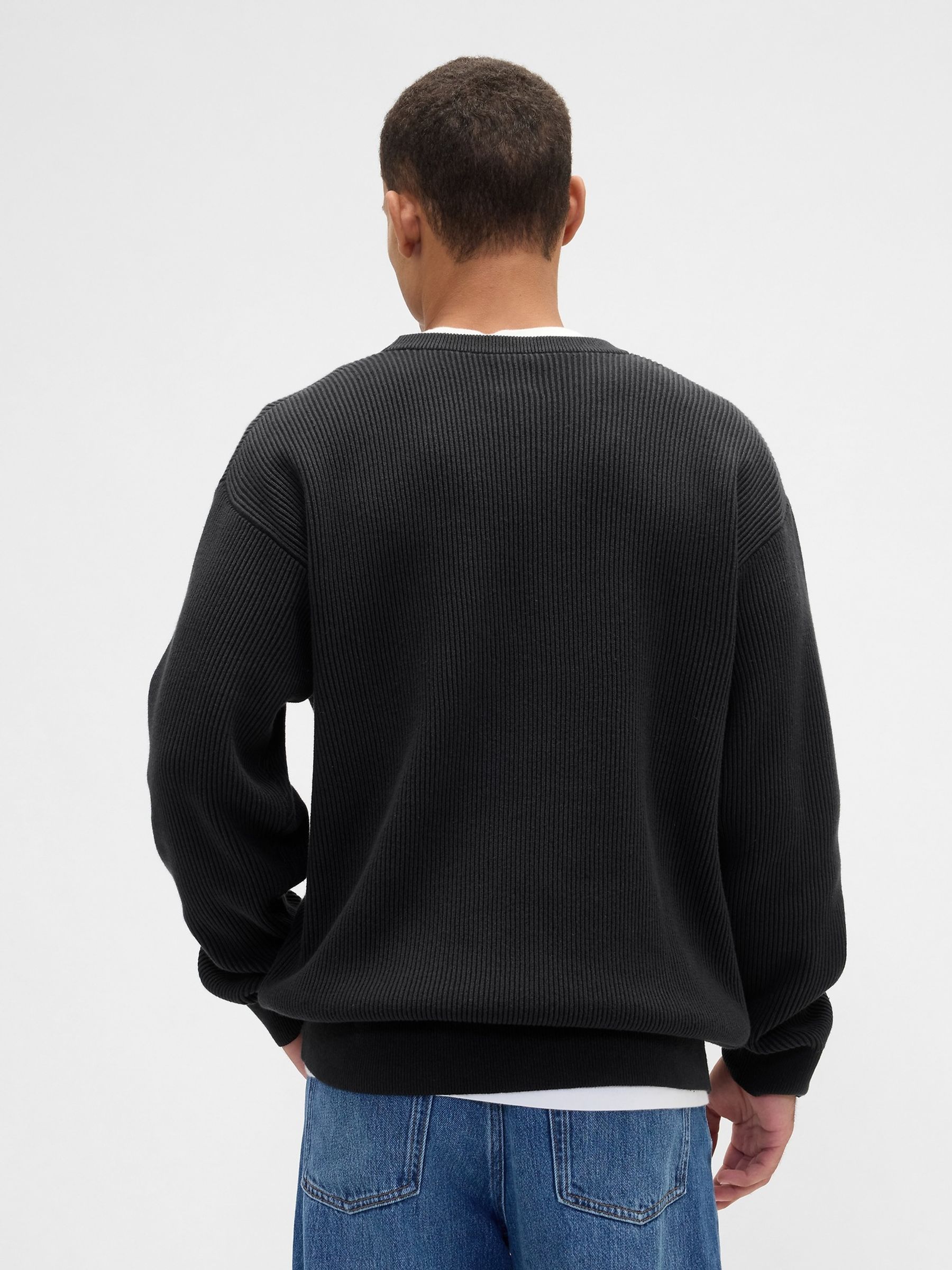 Black V-Plaited Rib Jumper - Image 2 of 5