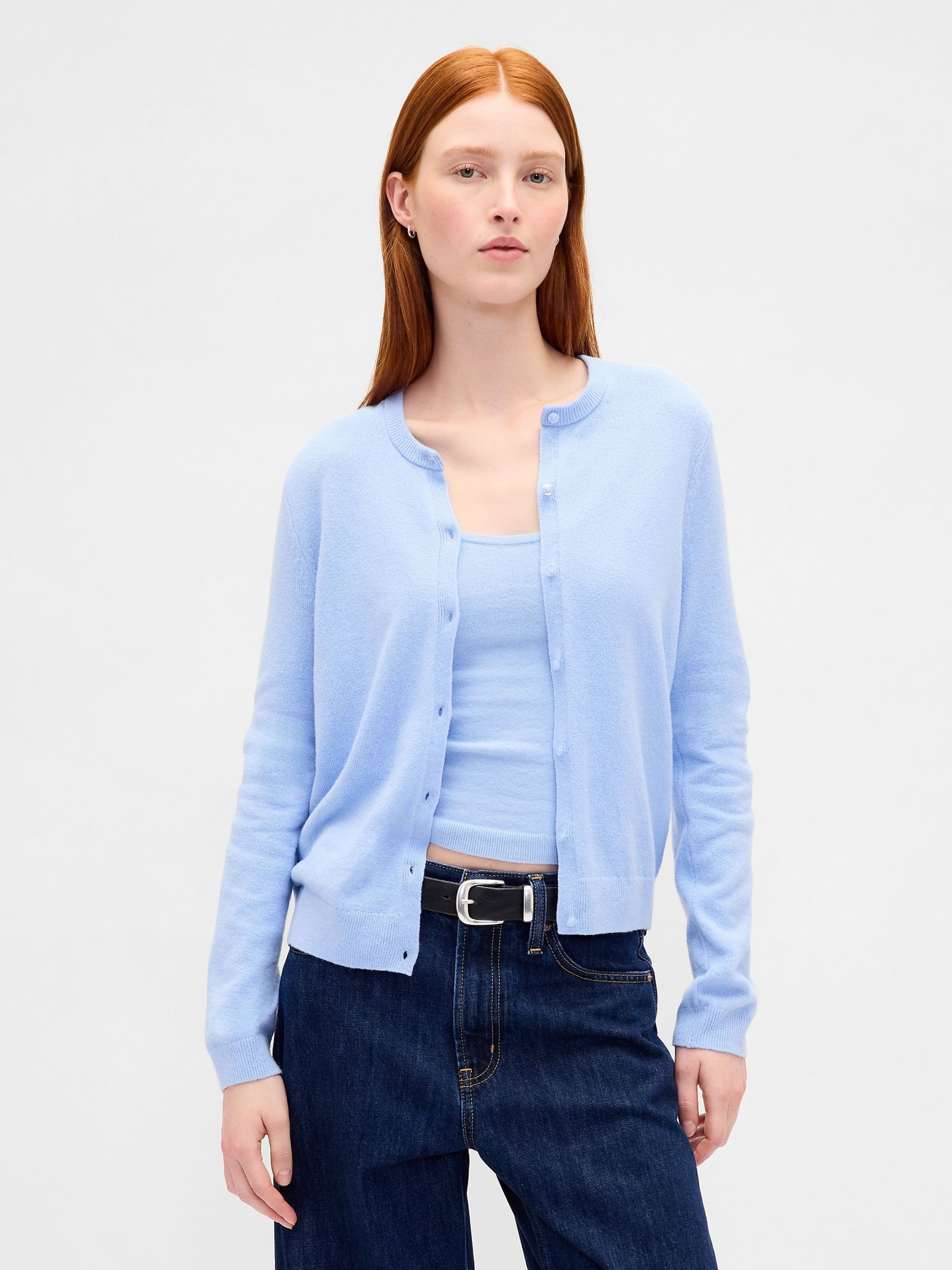 Light Blue Soft Touch Crop Cardigan - Image 1 of 4