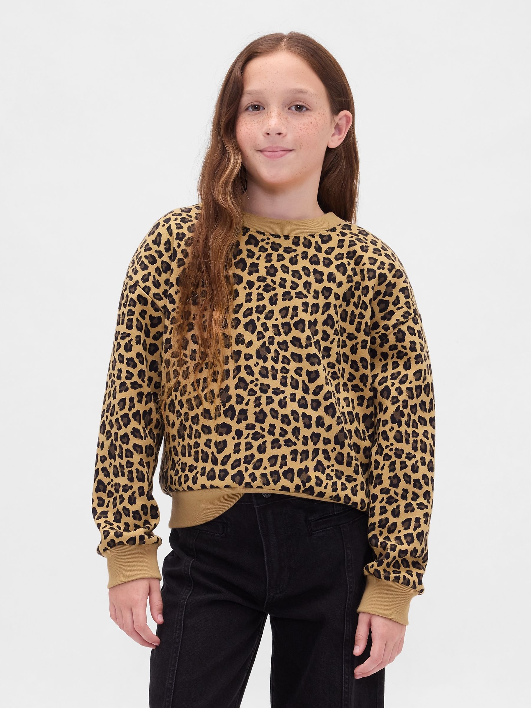 Leopard Print Brown VintageSoft Dolman Sweatshirt (4-13yrs) - Image 1 of 4