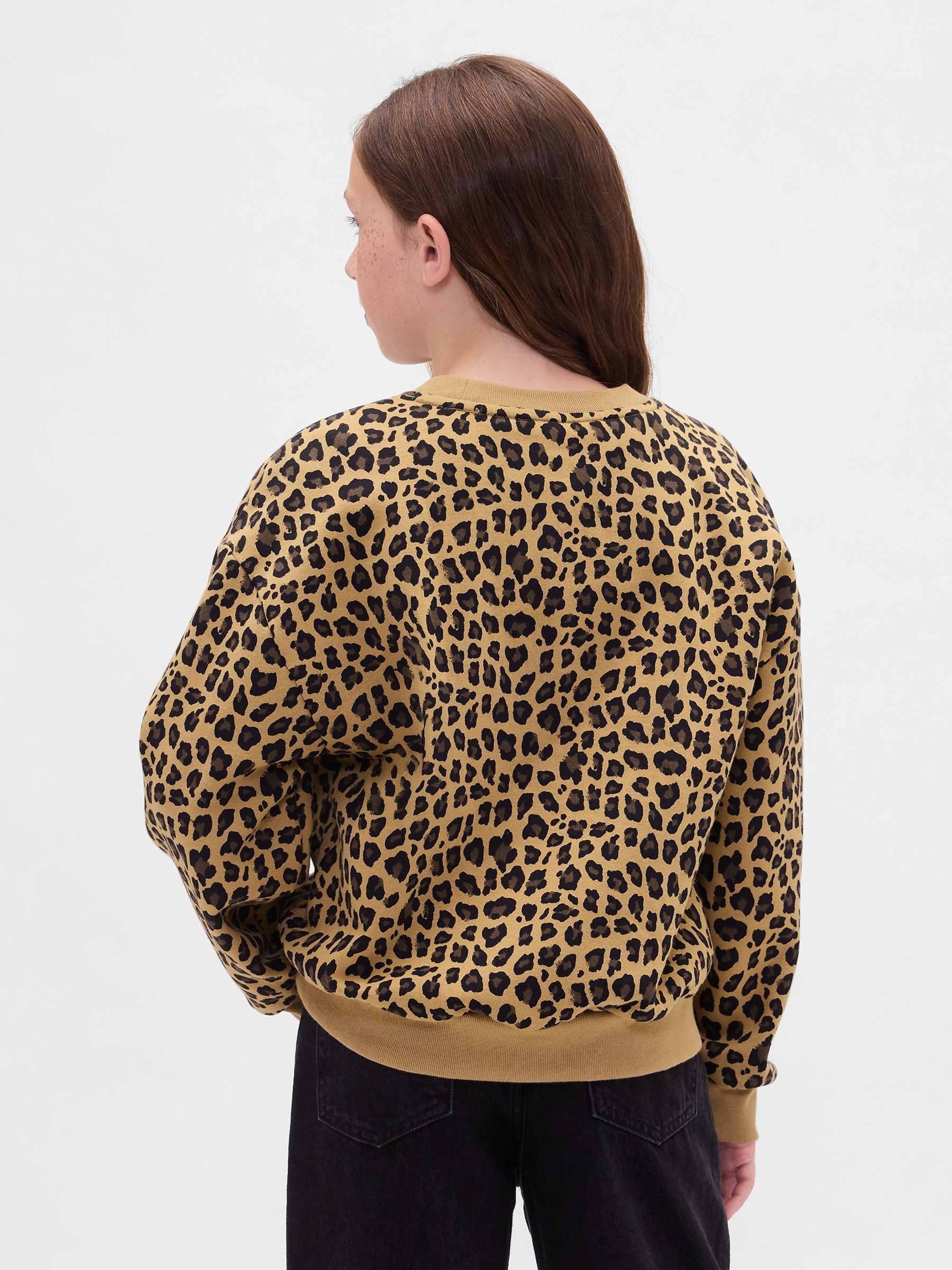Leopard Print Brown VintageSoft Dolman Sweatshirt (4-13yrs) - Image 2 of 4