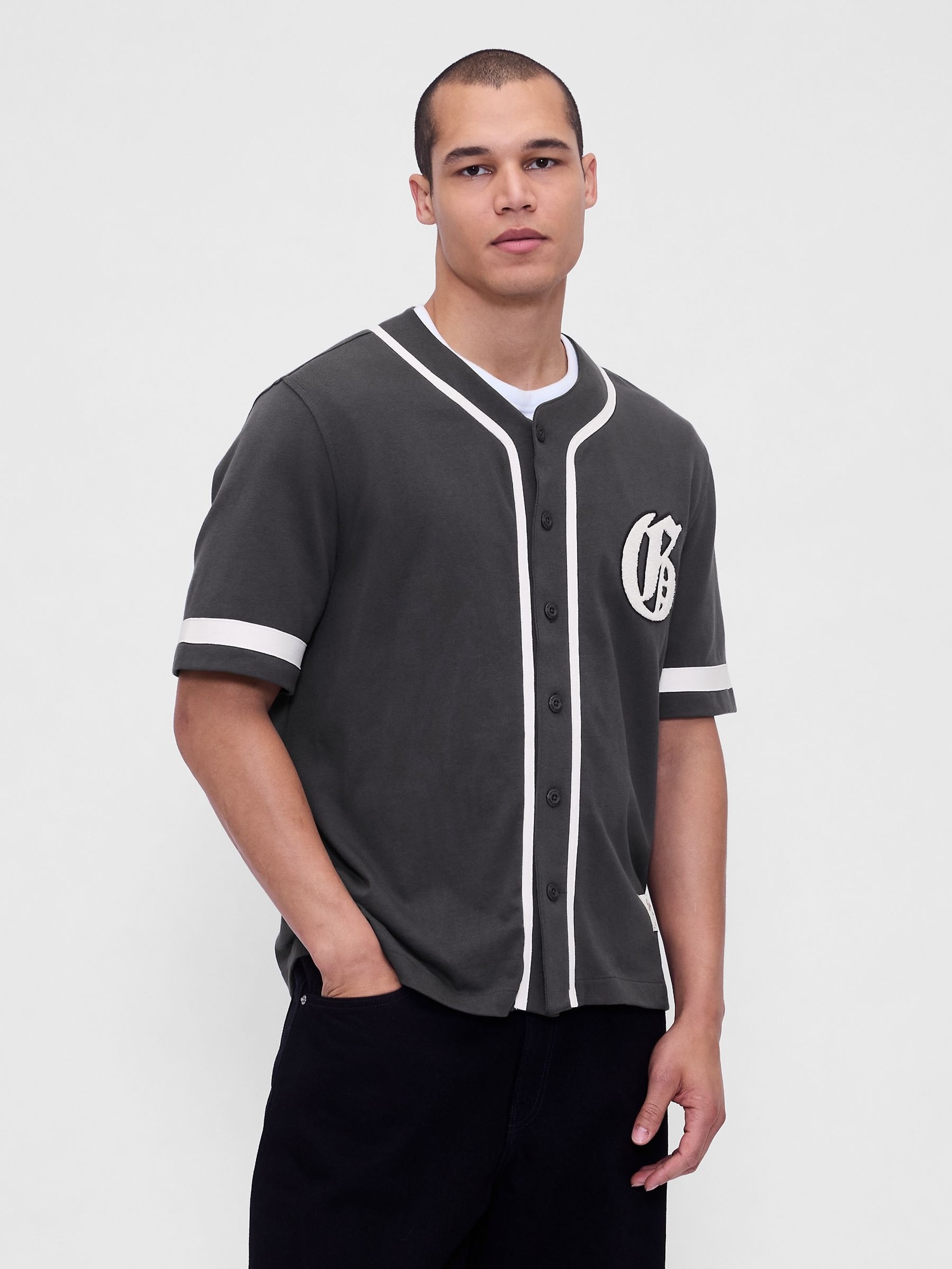 Grey/White Varsity Logo Baseball Jersey T-Shirt - Image 1 of 4