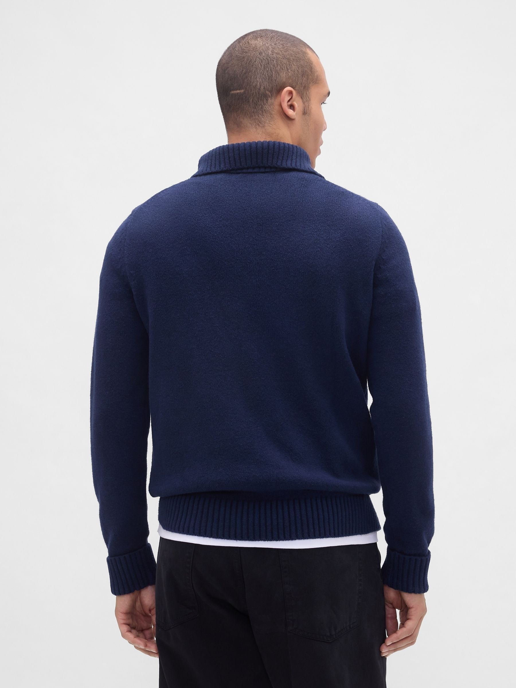 Navy Blue Soft Touch Quarter Zip Pullover Sweatshirt - Image 2 of 4