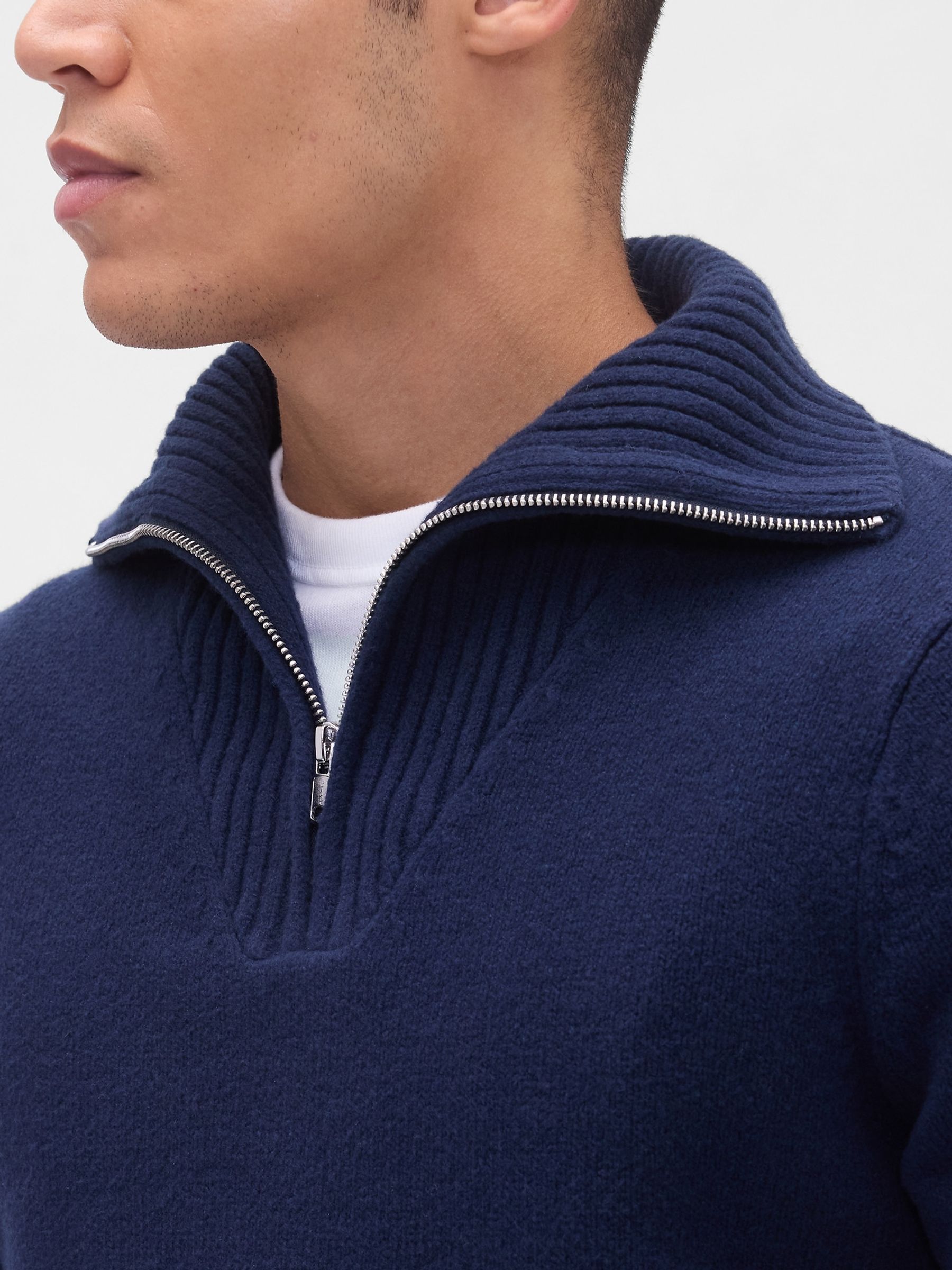 Navy Blue Soft Touch Quarter Zip Pullover Sweatshirt - Image 3 of 4