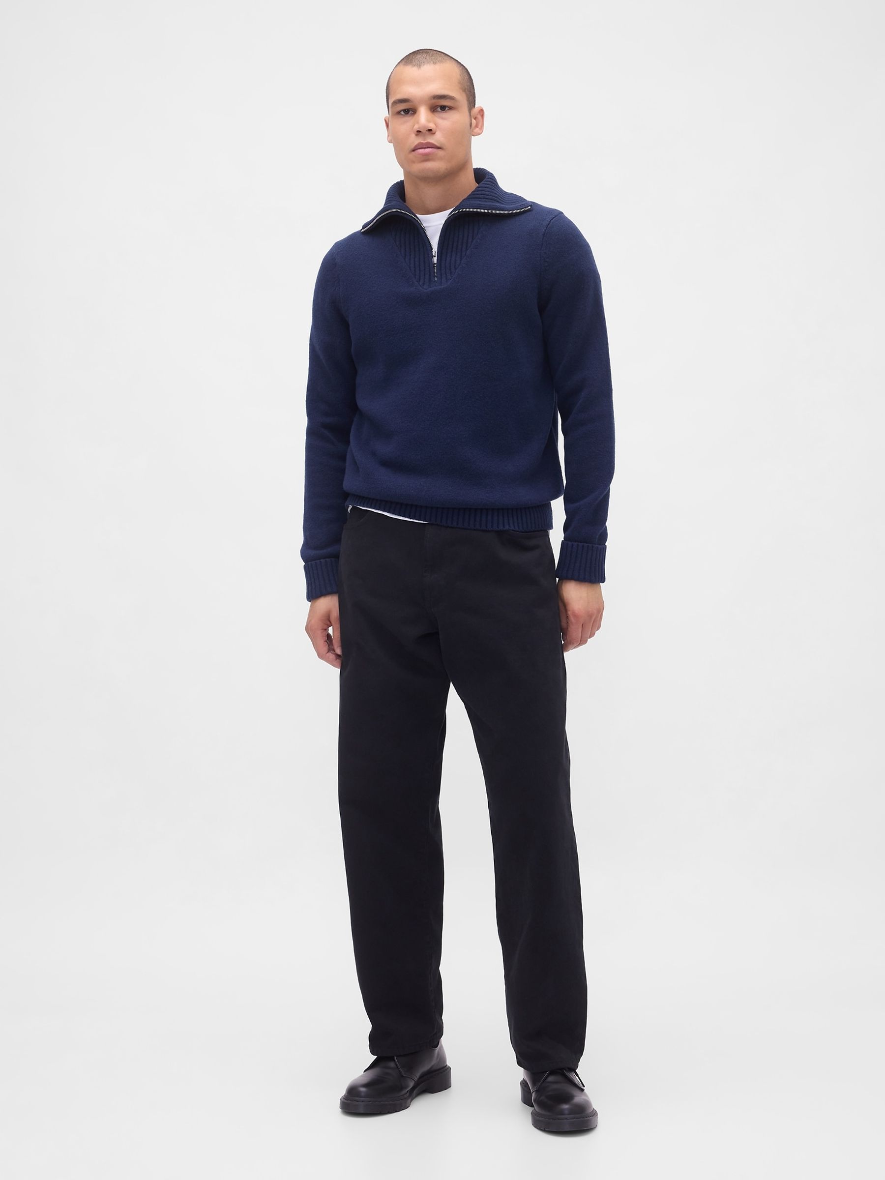 Navy Blue Soft Touch Quarter Zip Pullover Sweatshirt - Image 4 of 4