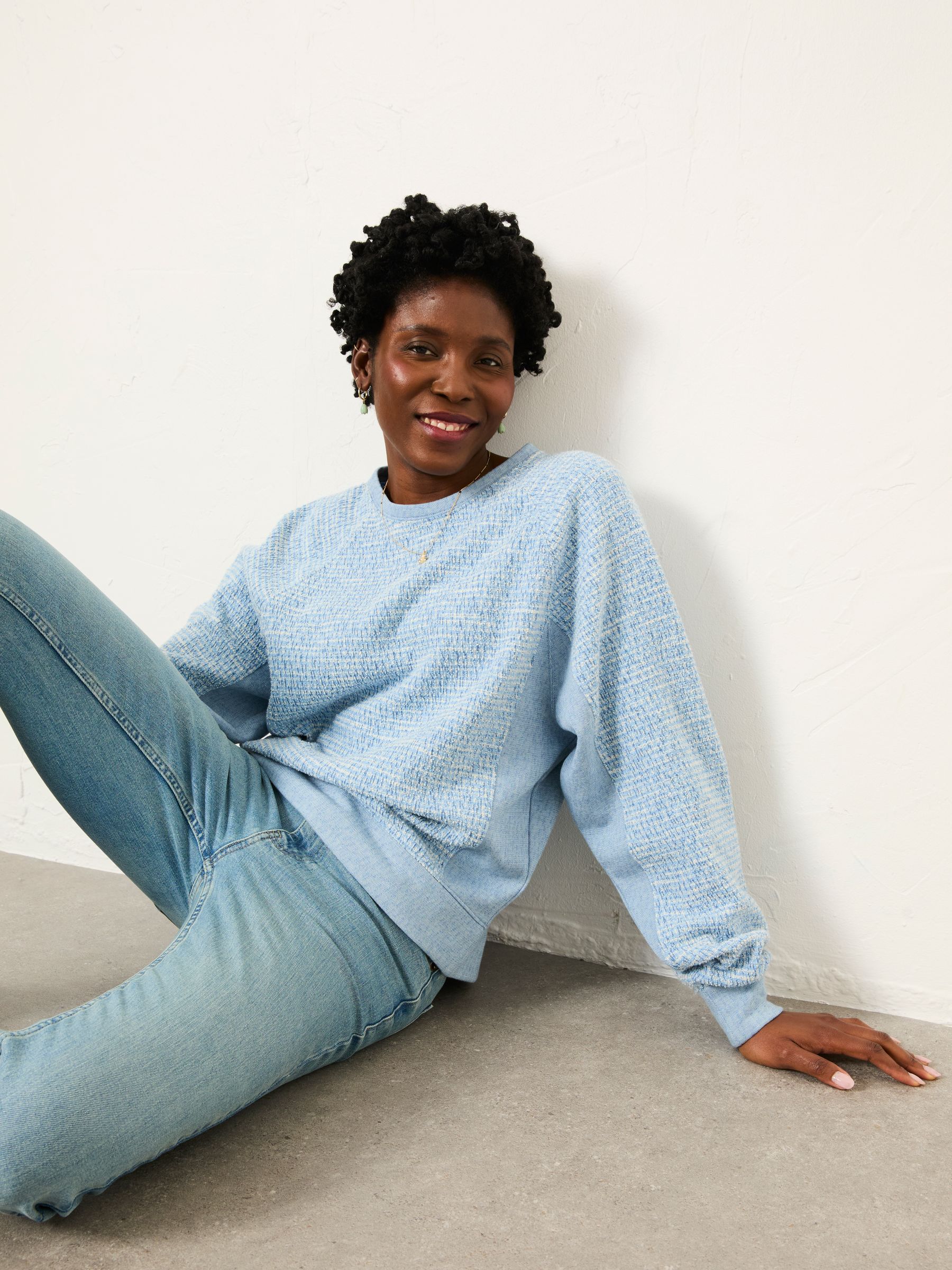 Sam Light Blue Textured Crew Sweat - Image 4 of 5