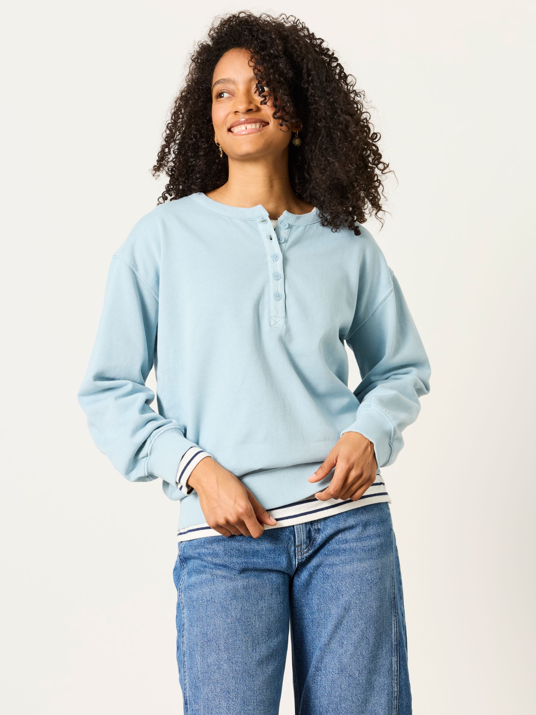 Blue Garment Dye Henley Top | FatFace USA