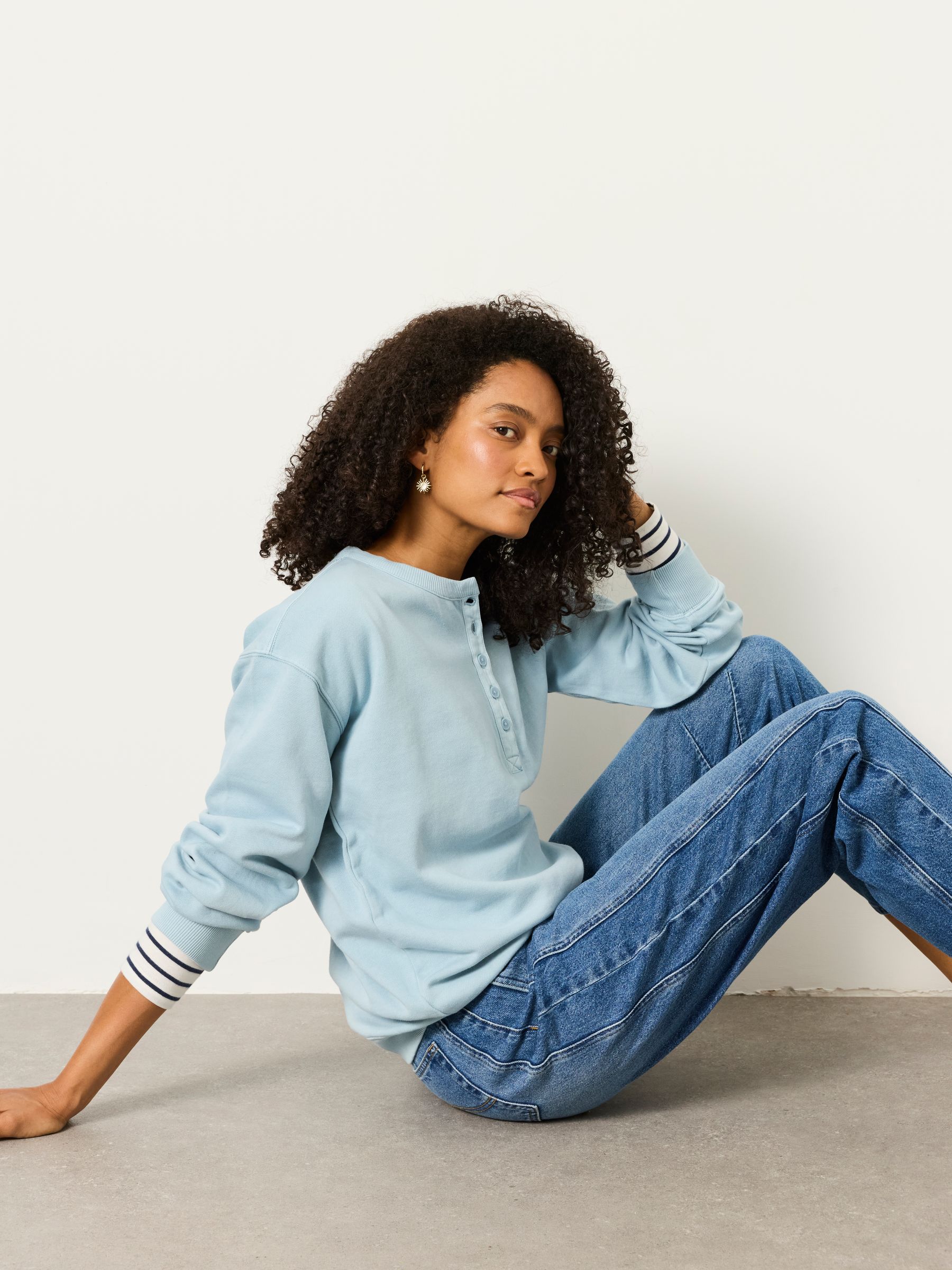 Blue Garment Dye Henley Top - Image 5 of 6