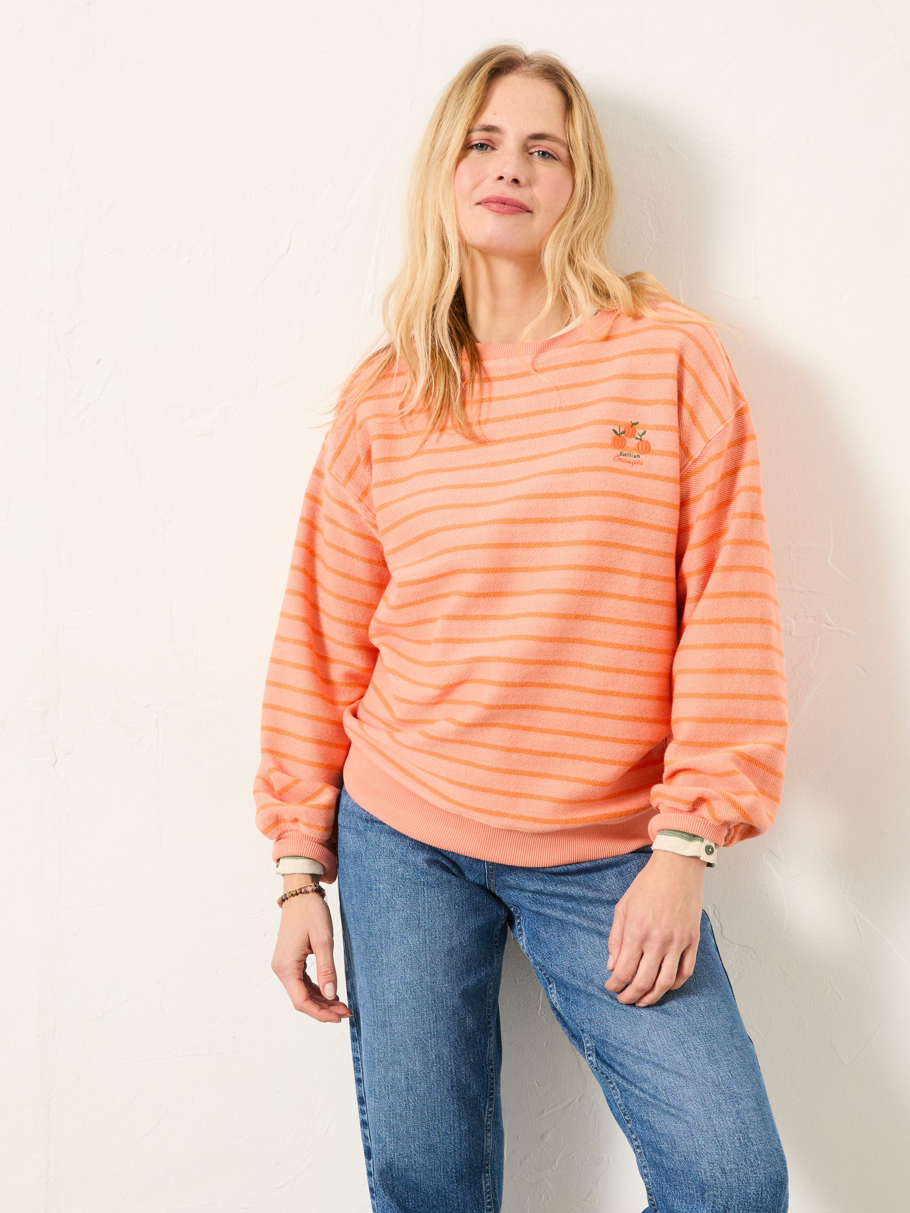 Alex Bright Orange Textured Stripe Crew Sweat - Image 1 of 5