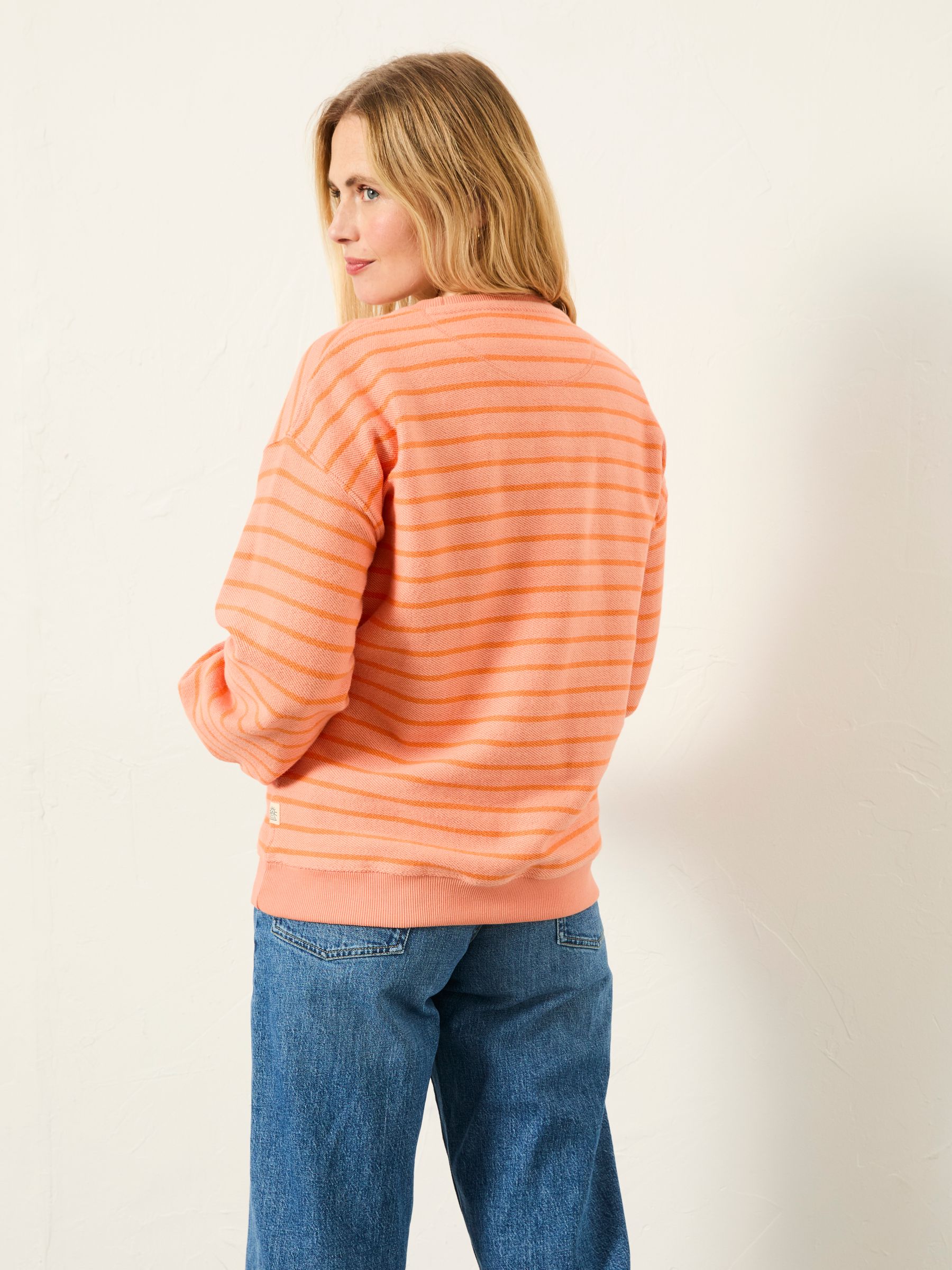 Alex Bright Orange Textured Stripe Crew Sweat - Image 2 of 5