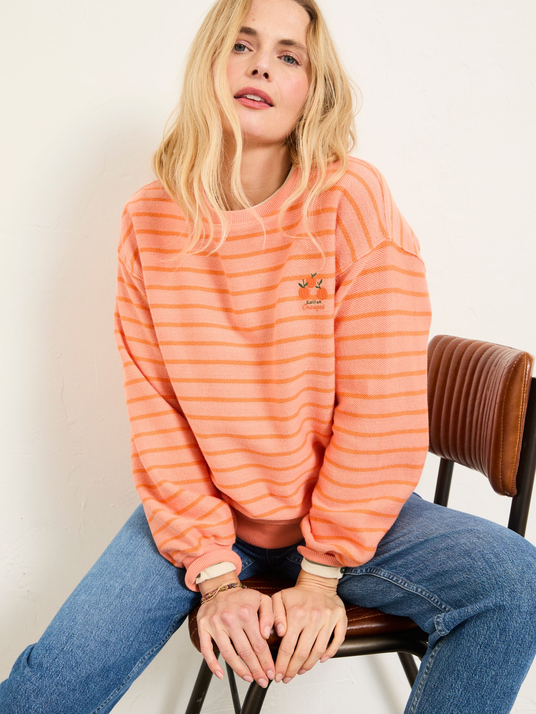 Alex Bright Orange Textured Stripe Crew Sweat - Image 4 of 5