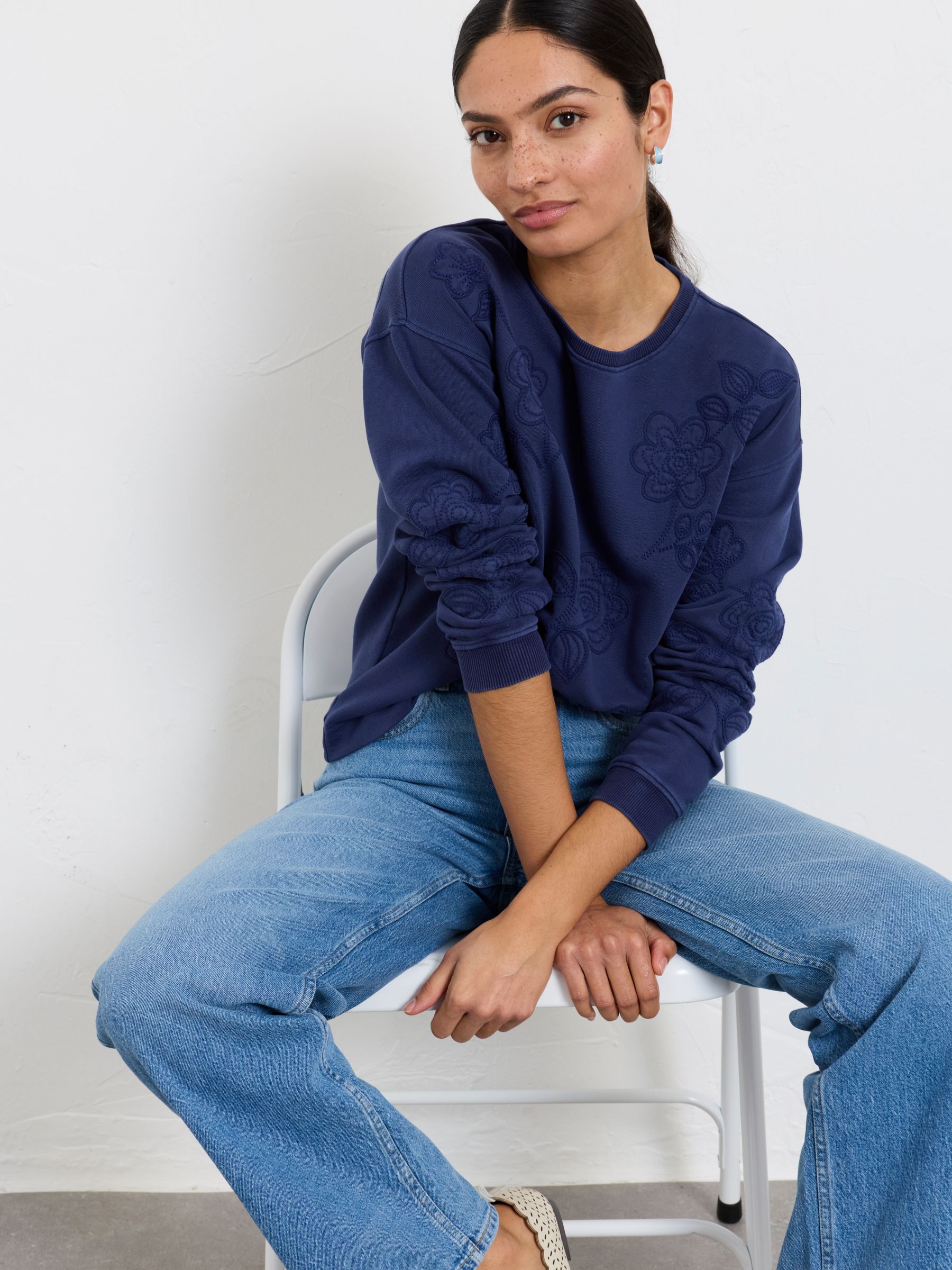 Blue Applique Floral Crew Sweat - Image 1 of 5