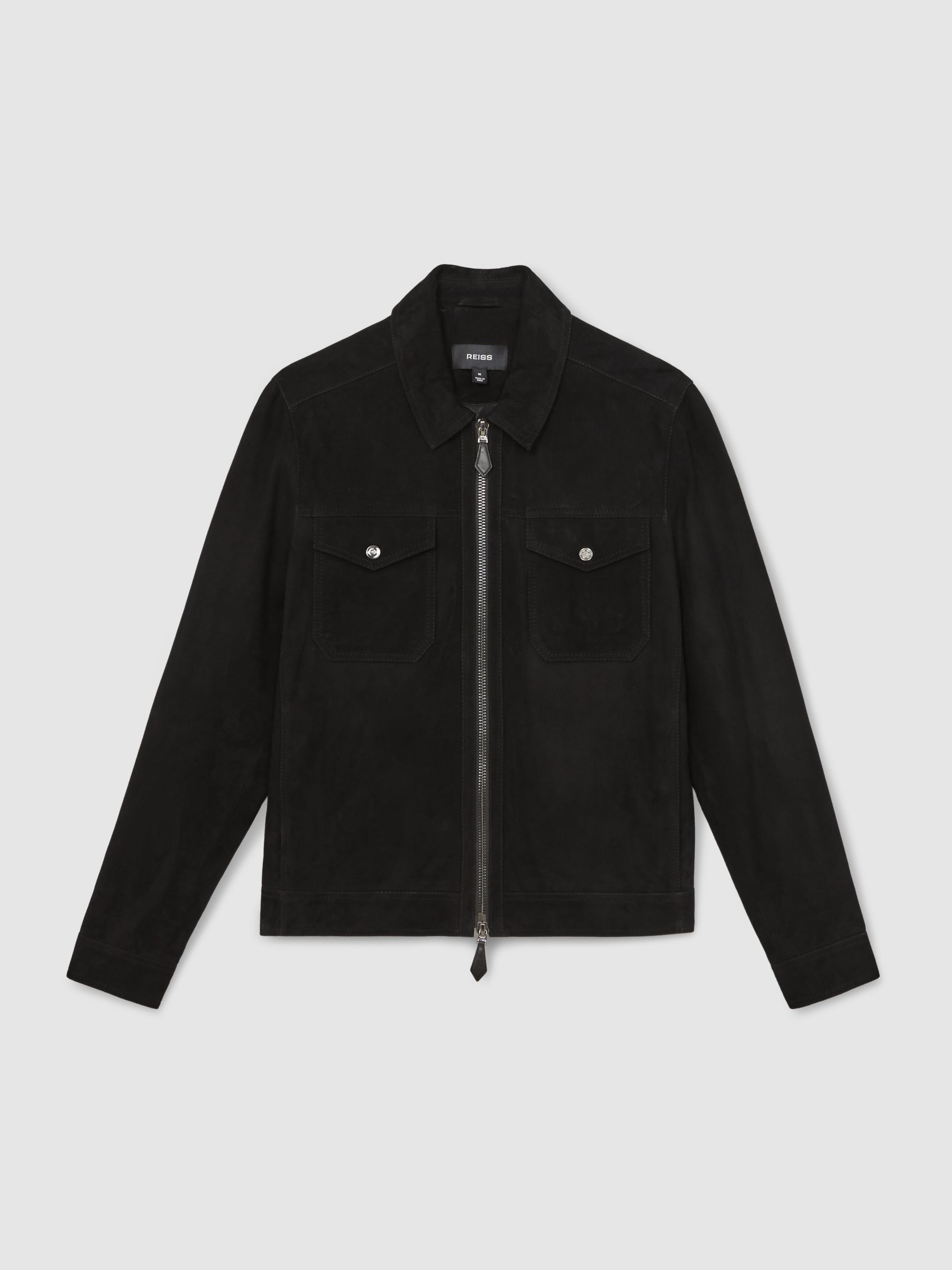 Suede Zip Through Jacket in Black - Image 2 of 6