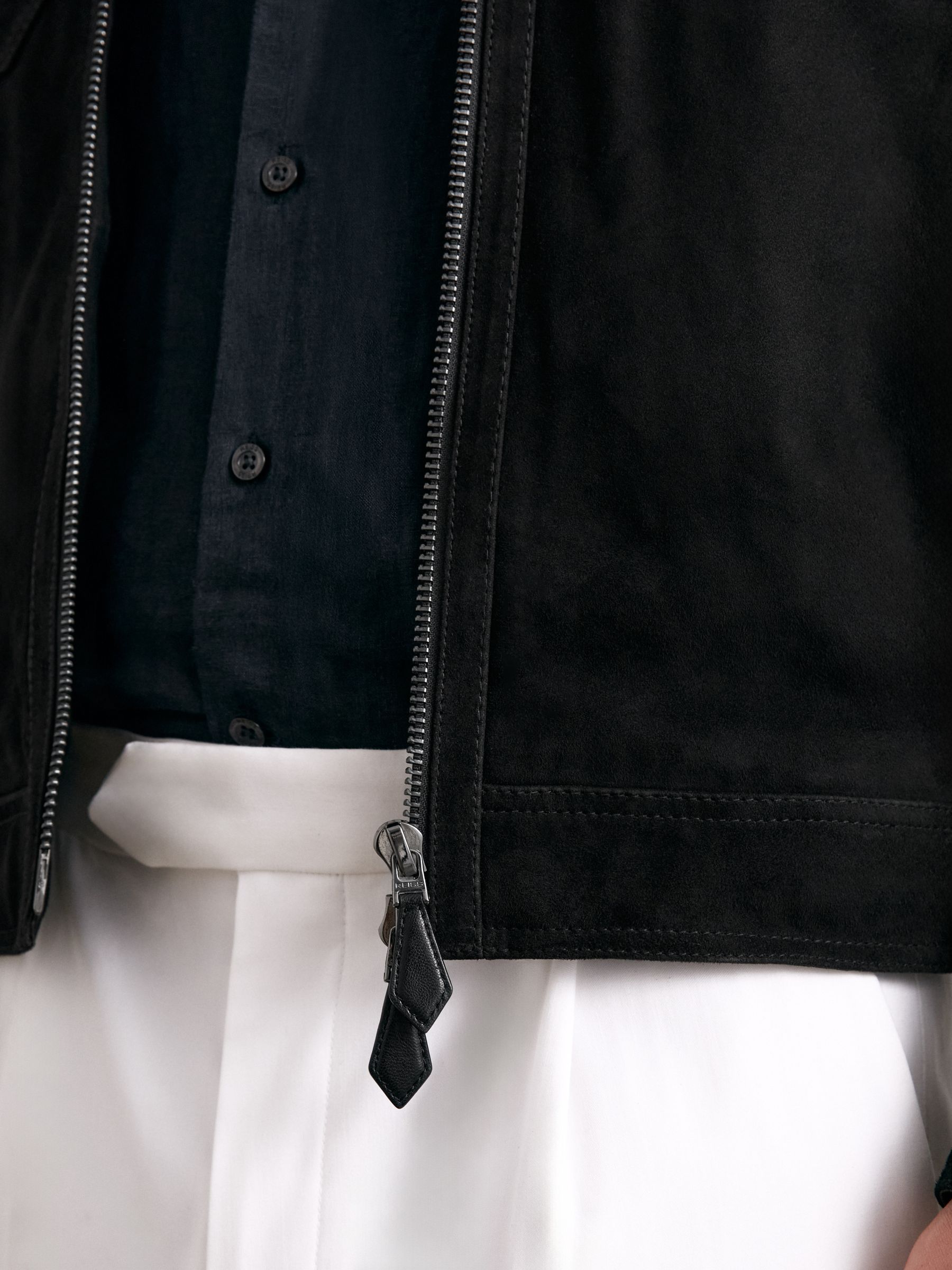 Reiss Suede Zip Through Jacket in Black | REISS