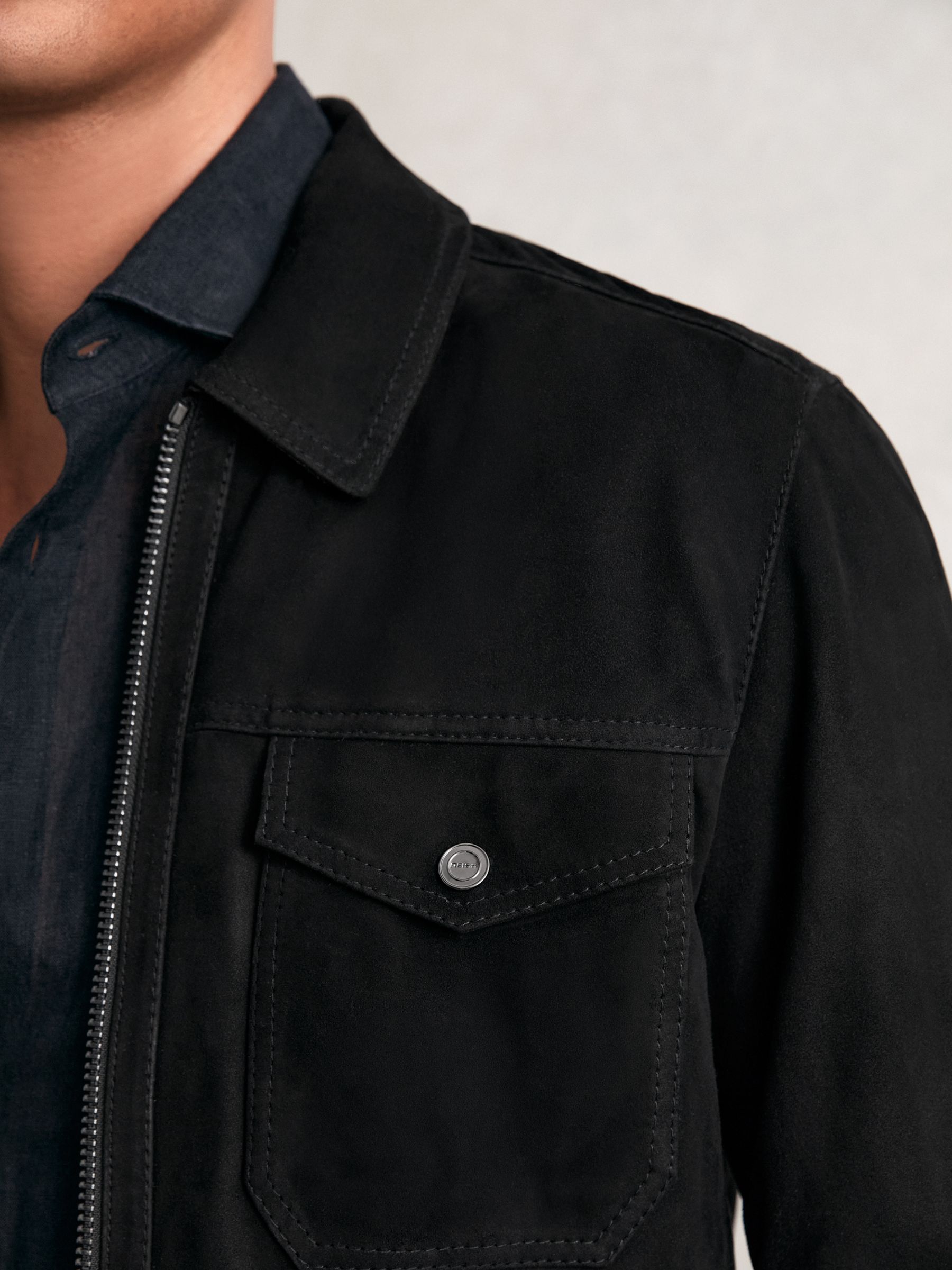 Suede Zip Through Jacket in Black - Image 4 of 6