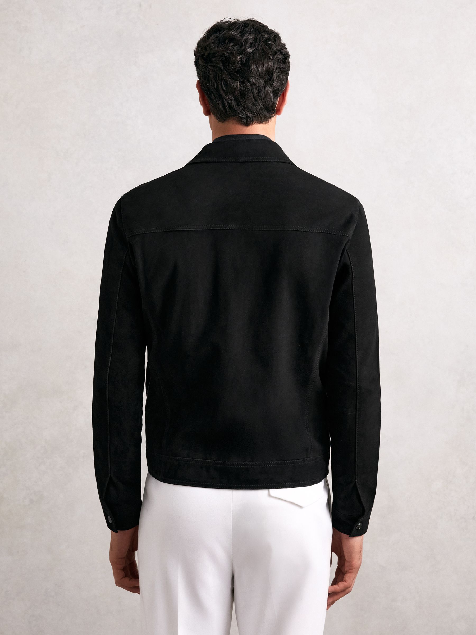 Suede Zip Through Jacket in Black - Image 5 of 6
