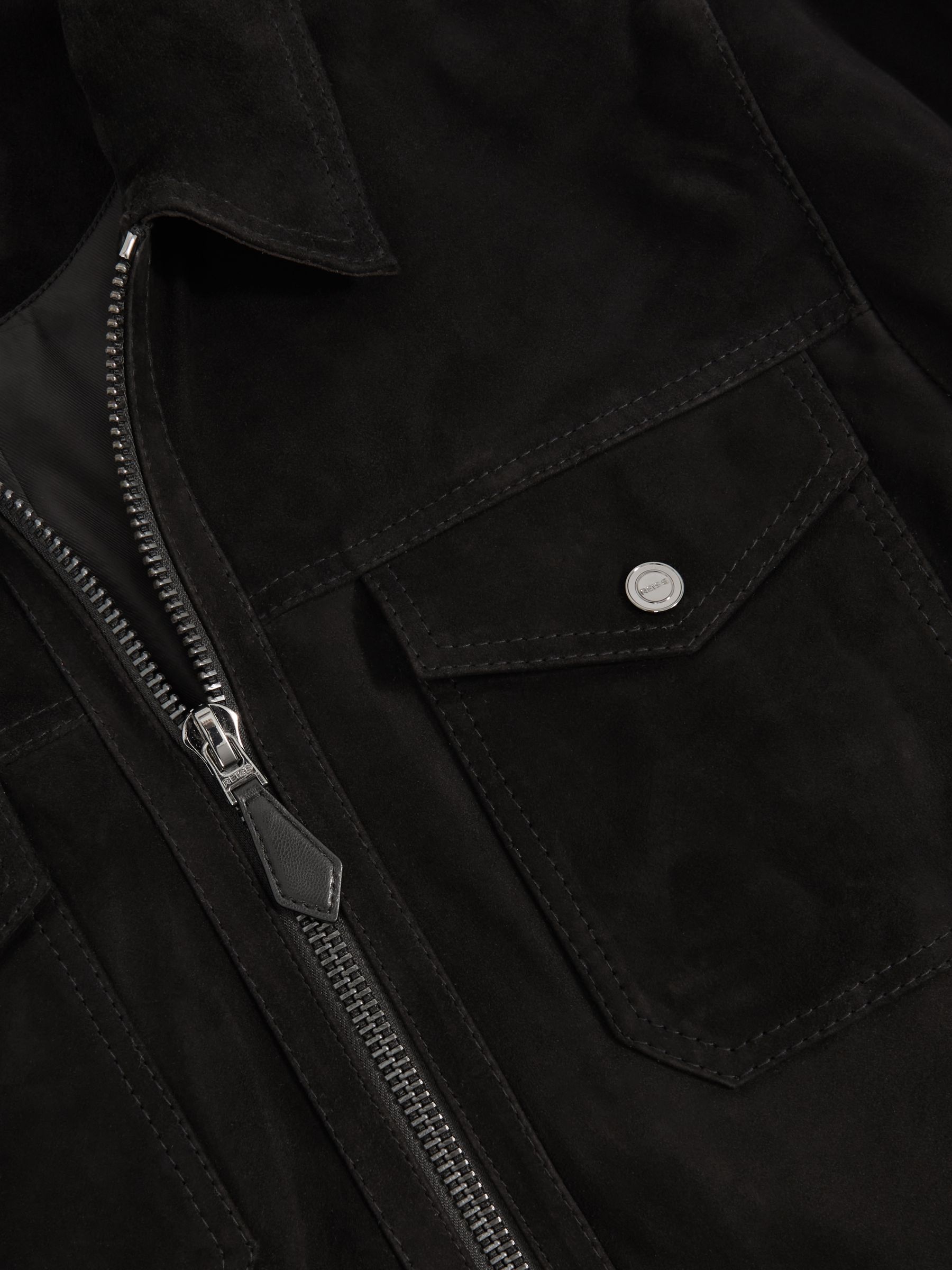 Suede Zip Through Jacket in Black - Image 6 of 6
