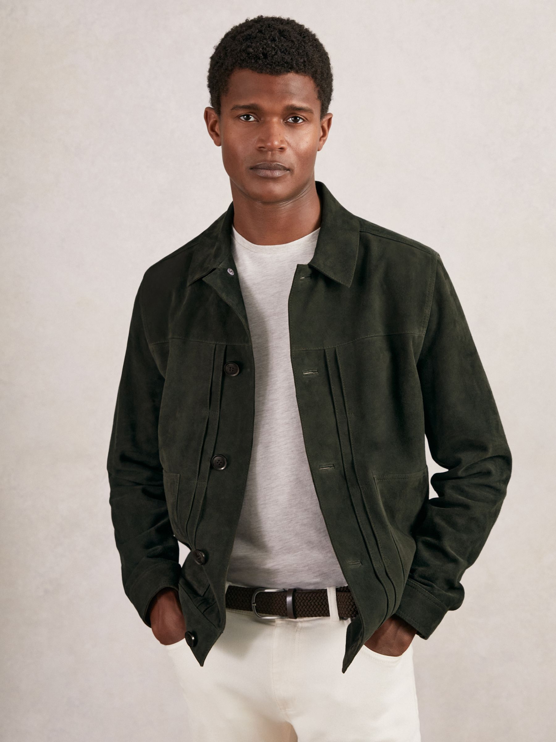 Suede Worker Jacket in Dark Green - Image 1 of 7