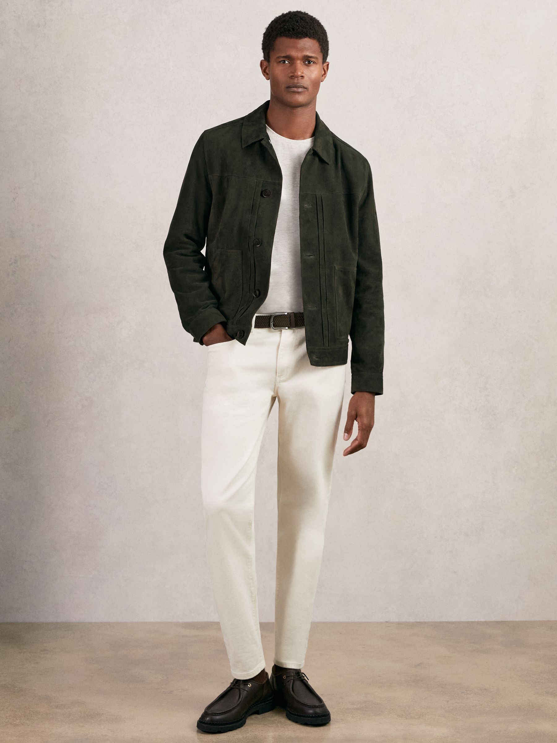 Reiss Suede Worker Jacket in Dark Green | REISS