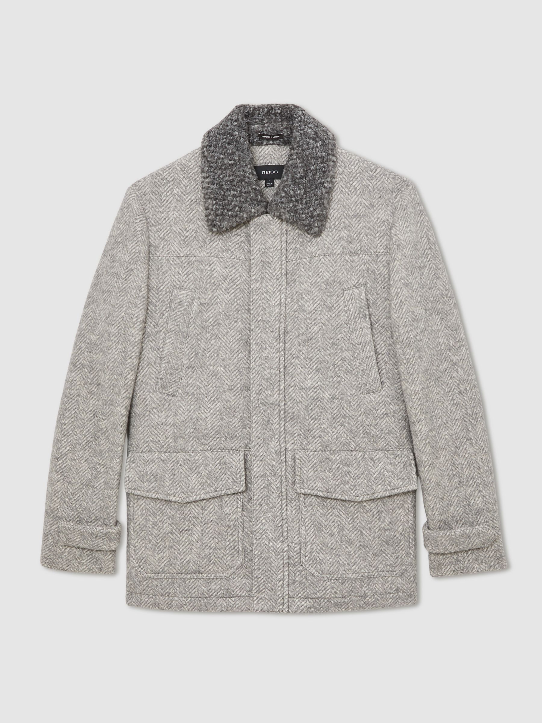 Wool-Cotton Herringbone Jacket in Grey - image 1